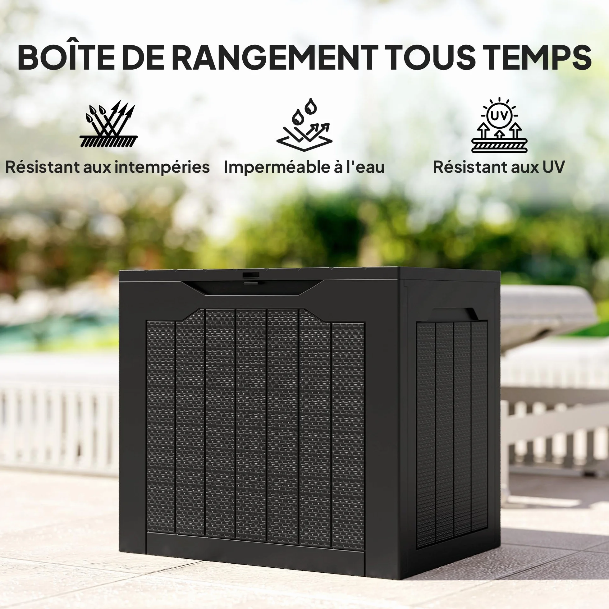 Outsunny Coffre de rangement extérieur 93L étanche 56 x 41 x 50 cm noir