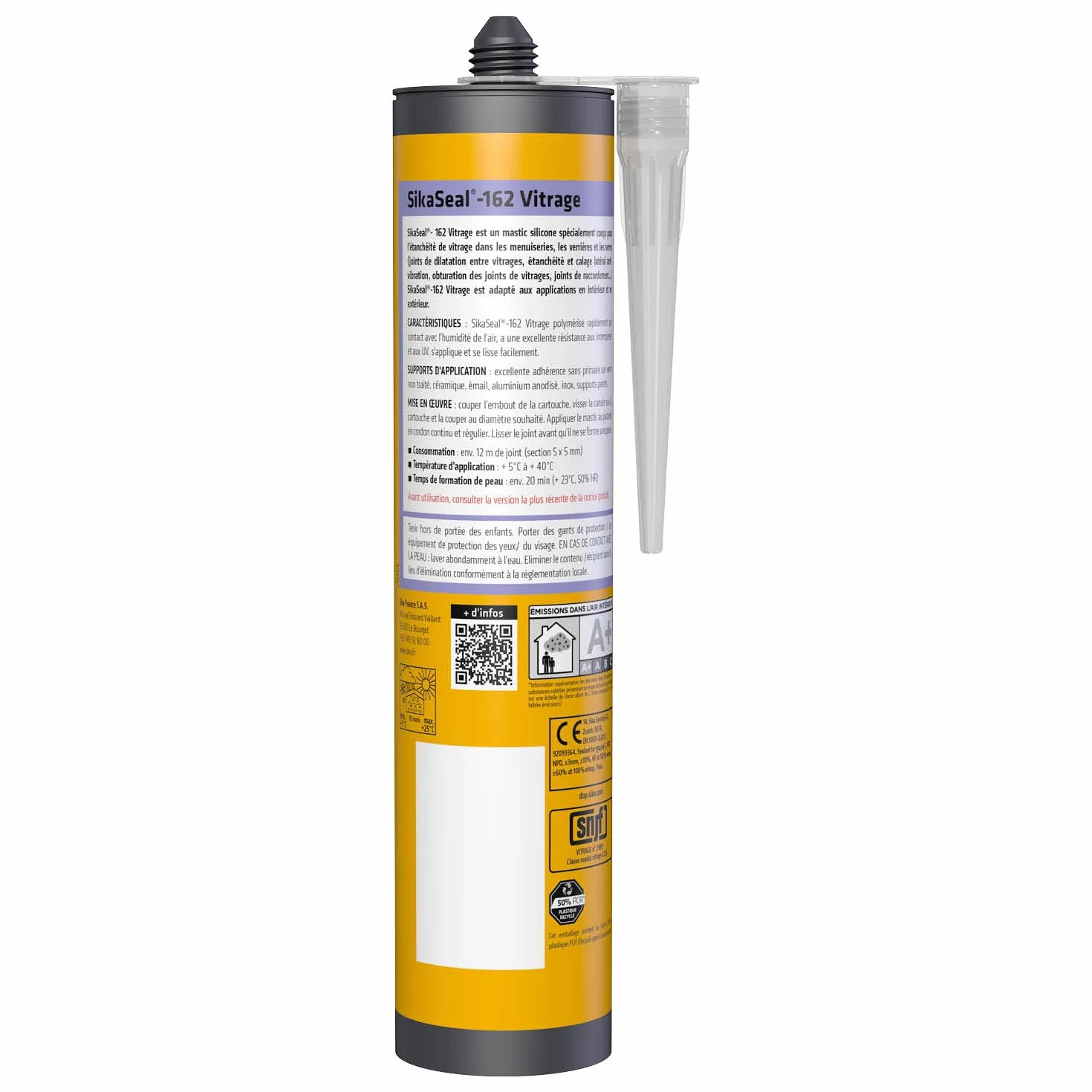 SIKA - Mastic silicone spécial verre - SikaSeal-162 Vitrage transparent - Étanchéité des vitrages, verrières, serres - Intérieur et extérieur - 300 ml