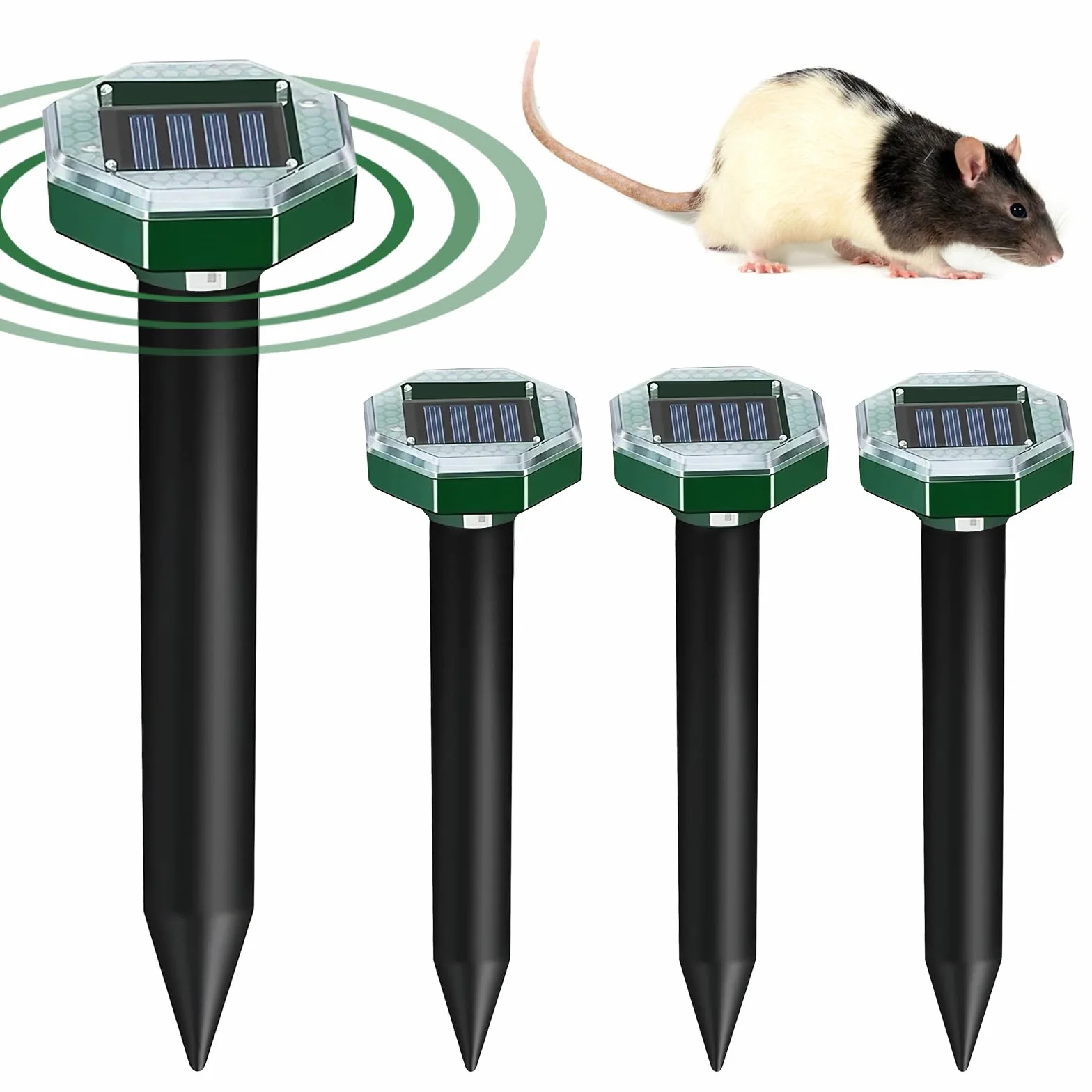 Répulsif Solaire pour Taupe 4 pièces, Anti Souris Ultrason, Repousser Taupes Campagnols Gaufres (Octogone)