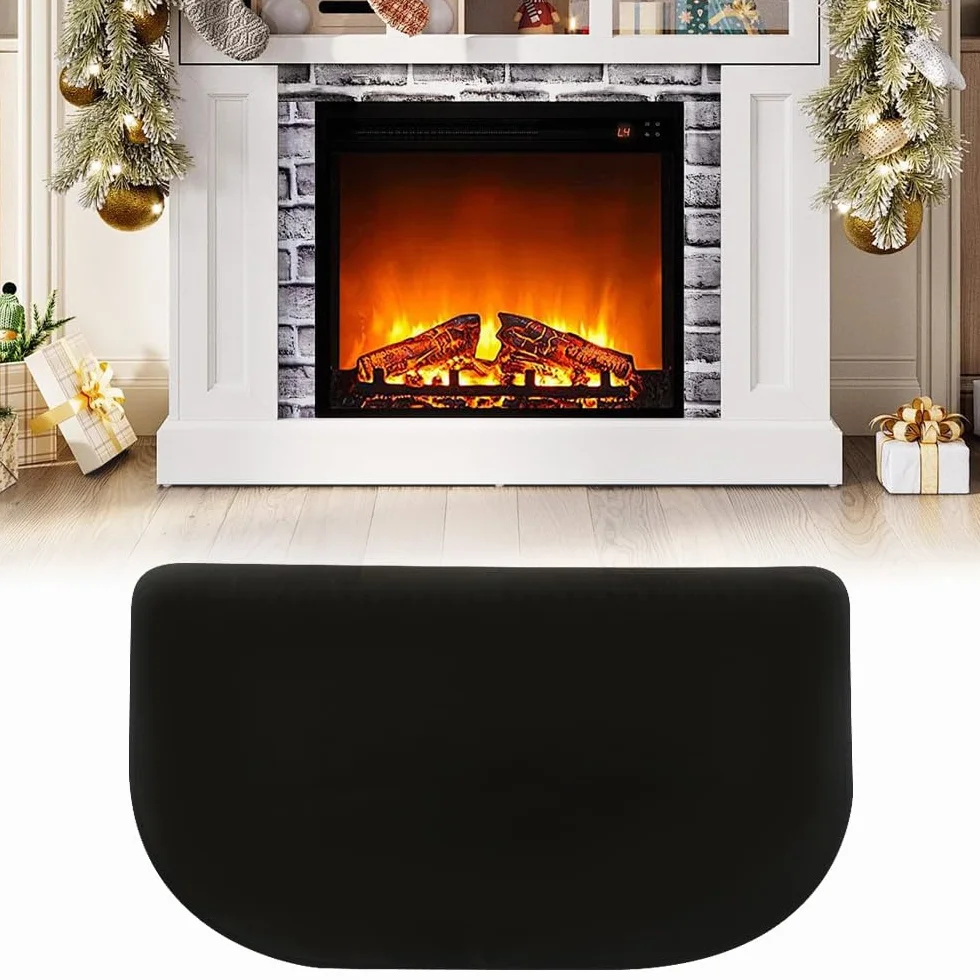 Tapis de Cheminée Ignifuge 50x100cm, Anti Feu, Résistant à la Chaleur, pour Poêle à Bois Intérieur Extérieur Noir