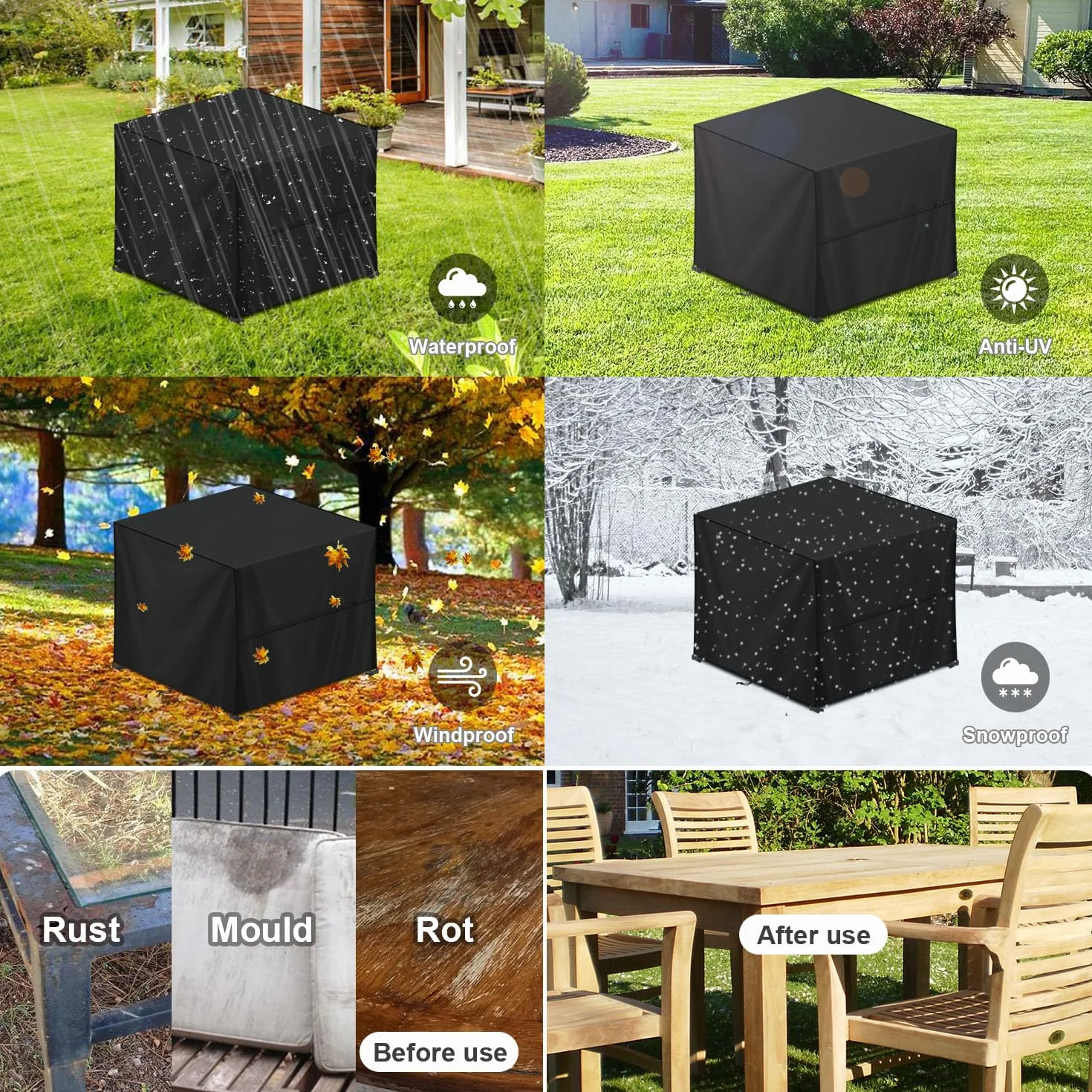 LAMUNI Housse Table de Jardin 90x90x90cm Imperméable Anti-UV 420D Oxford Protection Table Exterieur