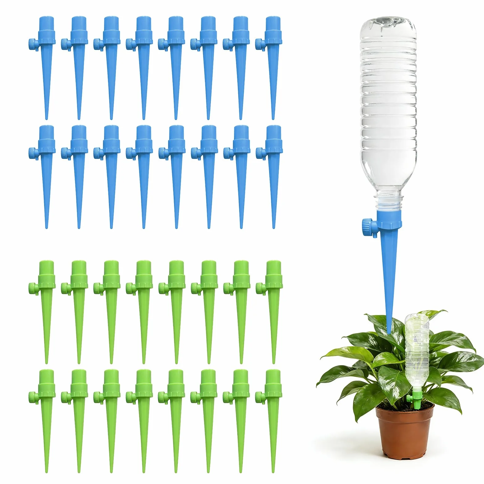 Système d'arrosage Automatique Goutte à Goutte, Arroseur Plantes Réglable 16 pièces Jardin Intérieur Bleu/Vert