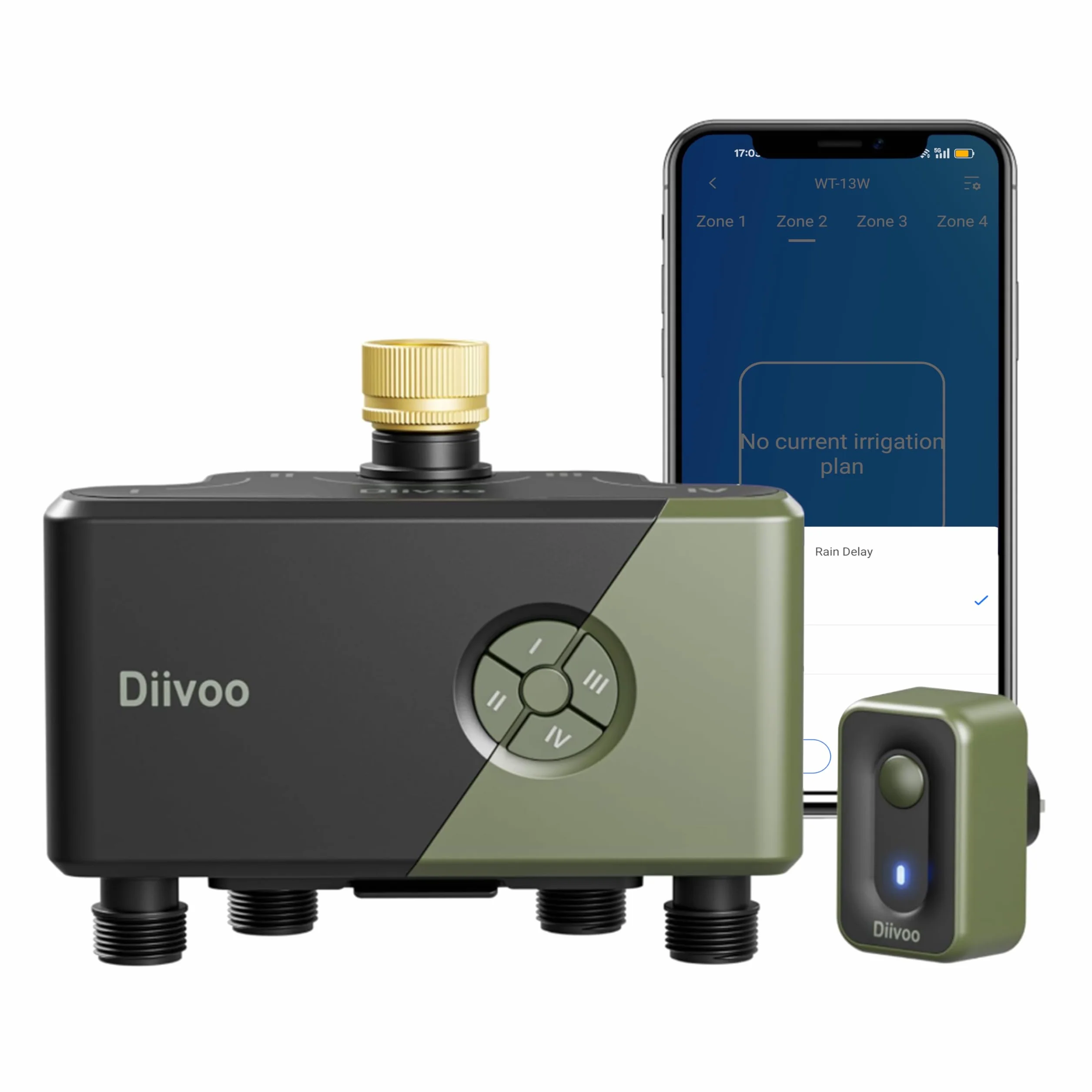 Diivoo Programmateur Arrosage Automatique WiFi 4 Voies Entrée Laiton Compatible Alexa Google Assistant