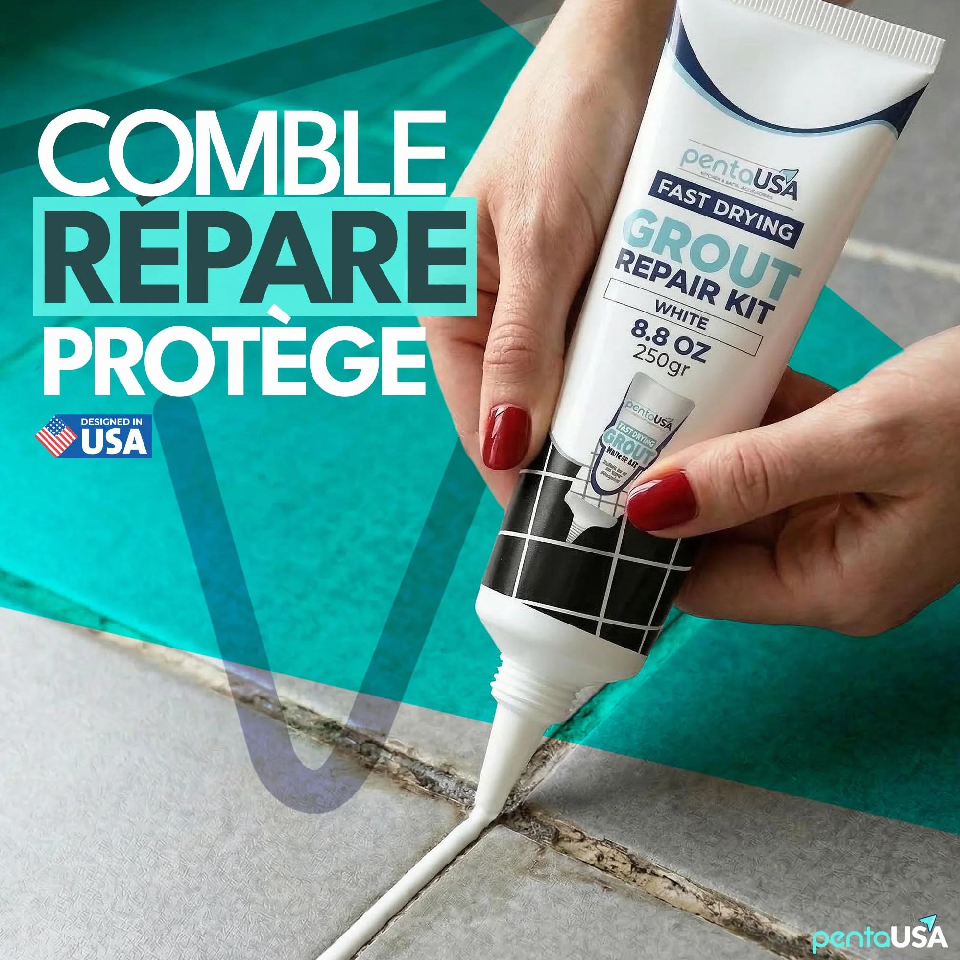 Joint Carrelage - Colle Carrelage, Joint Salle de Bain, Remplissage Répare et Renouvelle, Mortier à Joints - Avec Spatule (250g - Blanc)