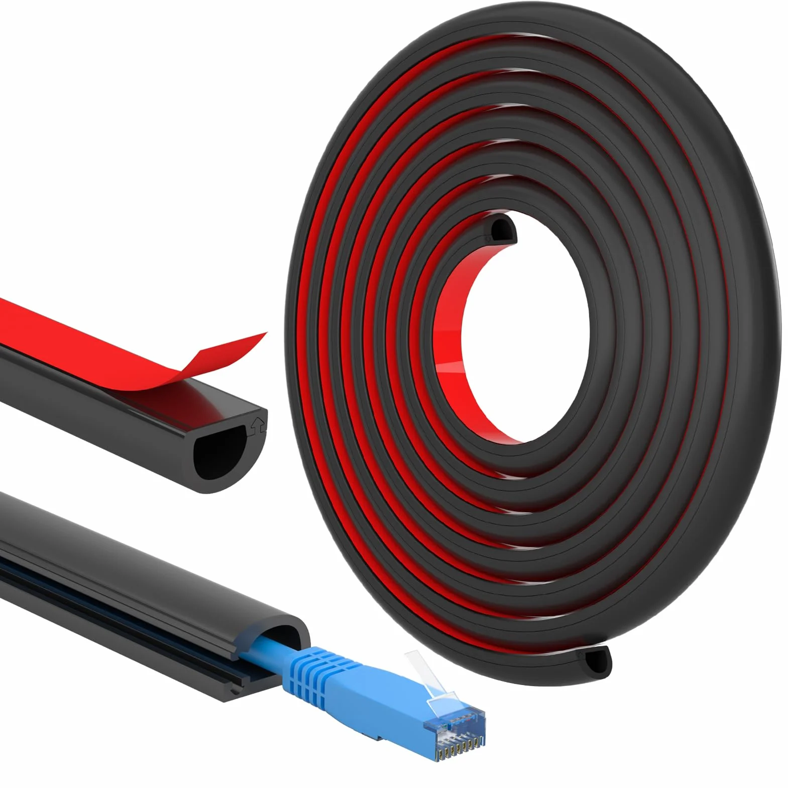 Goulotte Autocollante, Goulotte Électrique, Retardateur de Flammes, Peinturable, Goulotte Décorative pour La Maison et au Bureau, 15mm (Largeur) x 10mm (Hauteur) x 3m Longueurs - Noir