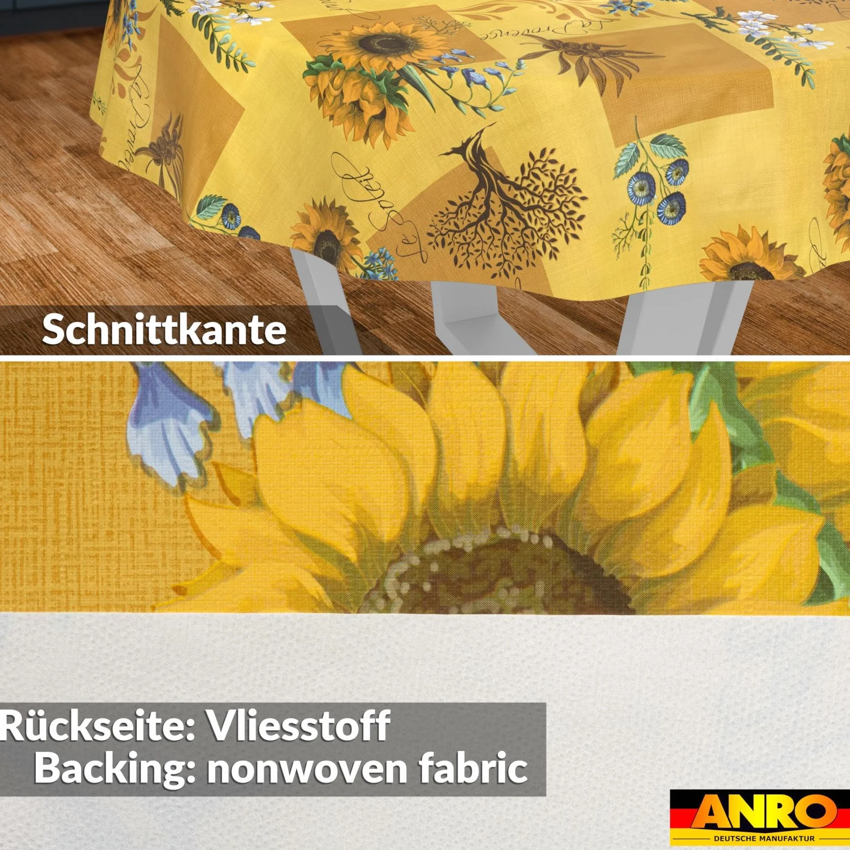Nappe en Toile cirée Lavable imperméable Effet Lotus Motif Tournesol Ronde 140 cm