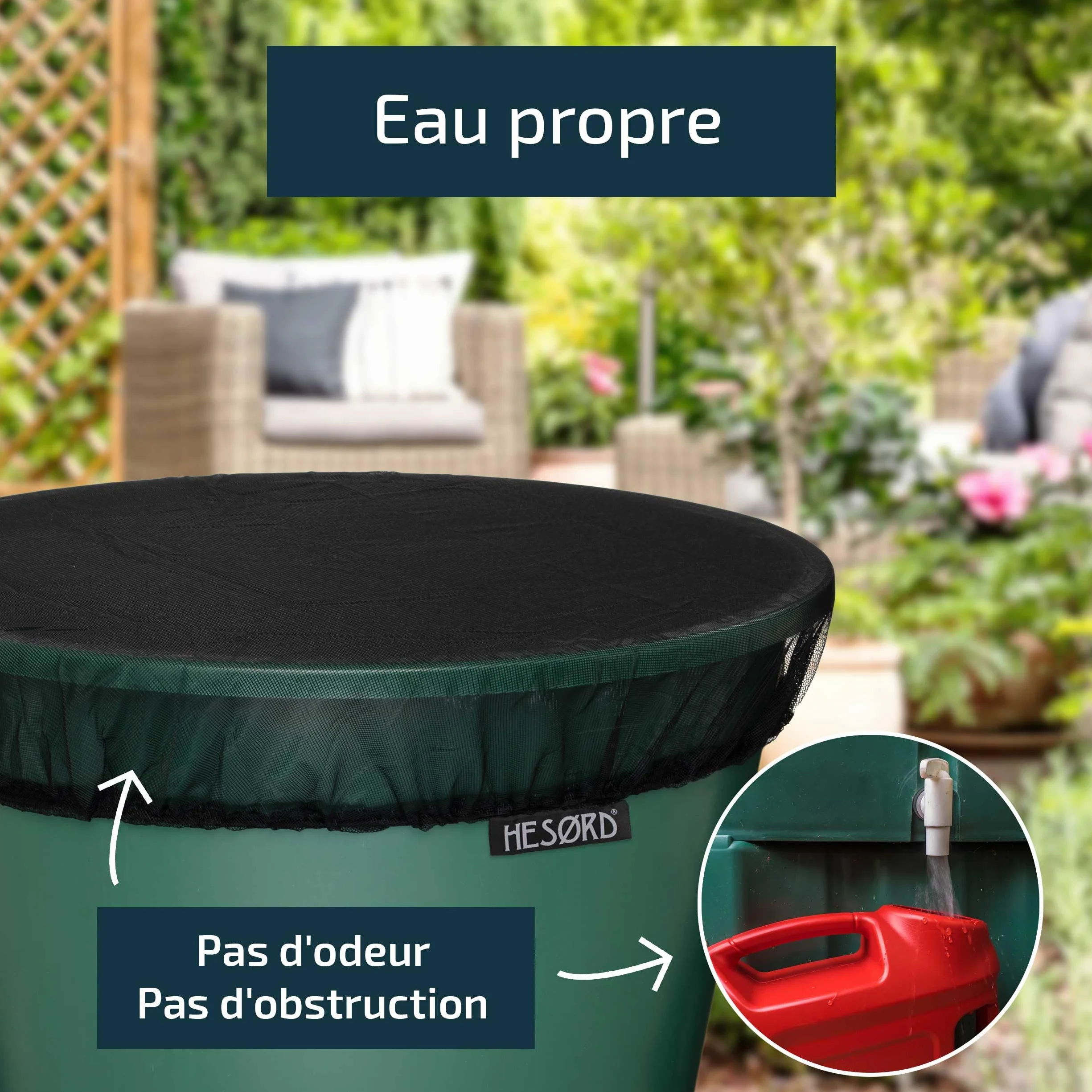Housse pour Tonneau d'eau Filet de Protection Bande Élastique Couverture Anti-Moustique Animaux Récupérateur d'eau de Pluie diamètre 80 cm
