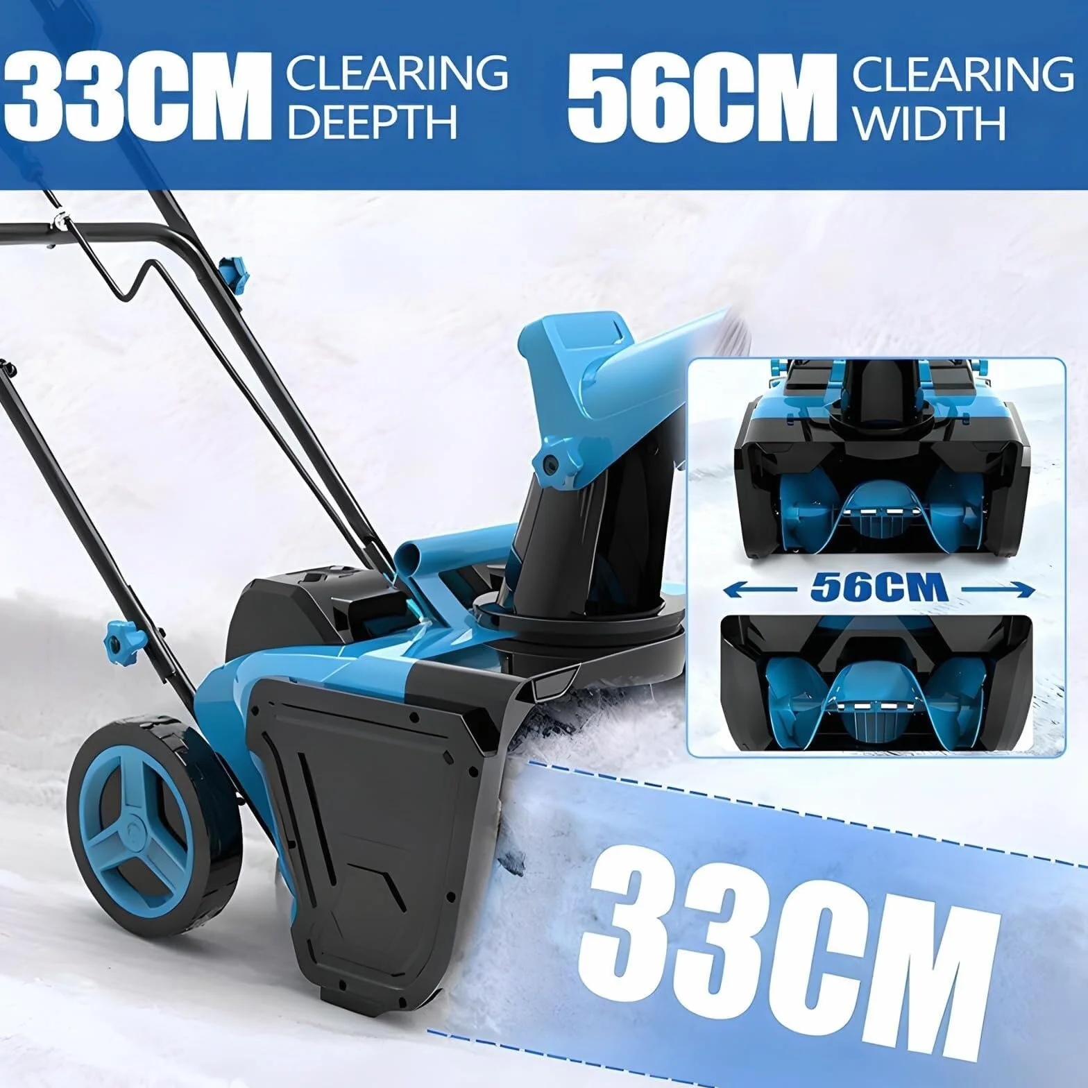Souffleuse à Neige électrique autotractée 3500 W, 56 cm, 2 Batteries 6,0 Ah, Double éclairage LED, goulotte 180°