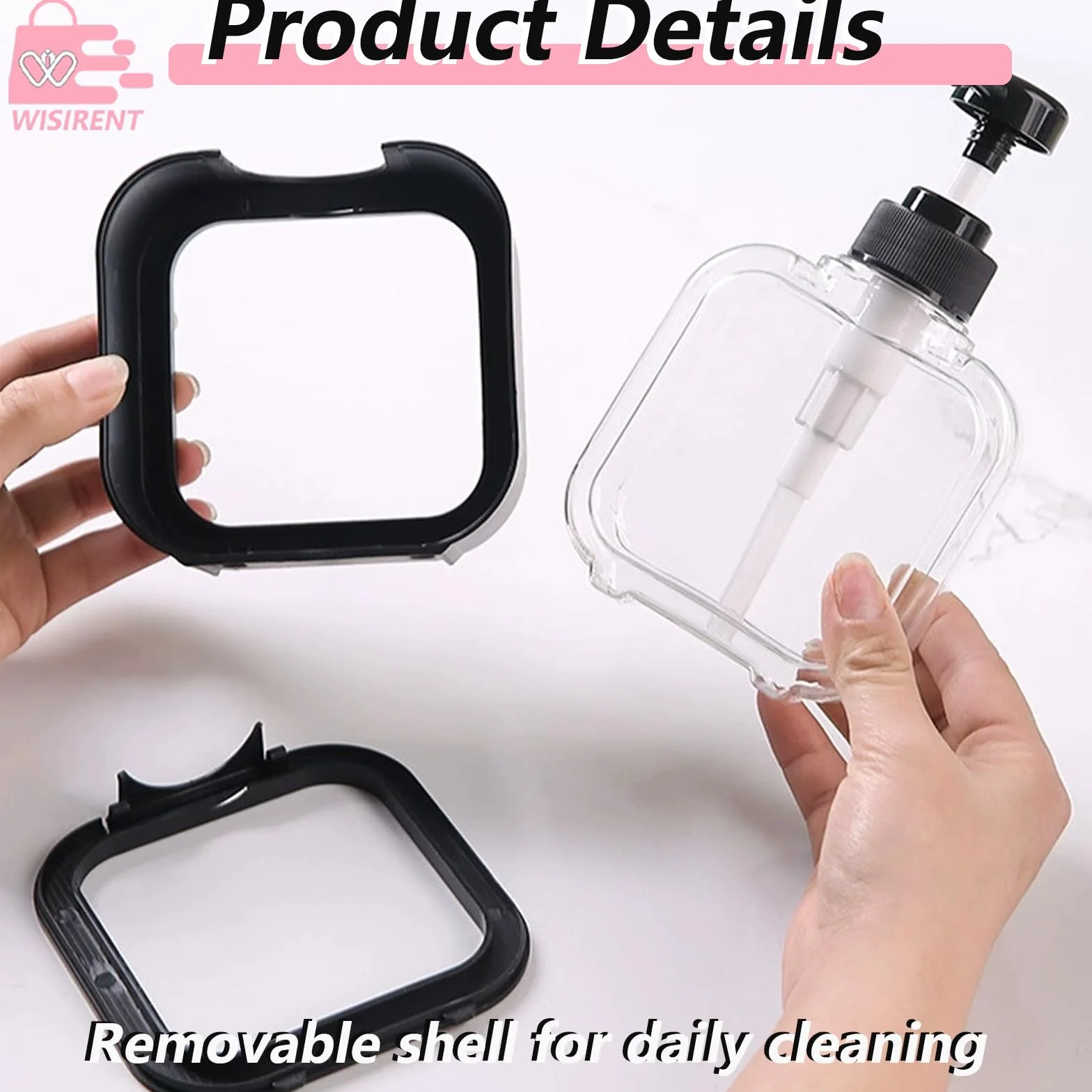 2 Pièces Noir Distributeur Savon WISIRENT, Distributeur Liquide Vaisselle Soap Dispenser, Flacon Pompe Vide Transparent Flacon Pompe Vide, Distributeur Gel Douche et 1 Entonnoir Pliable (500ml&300ml)