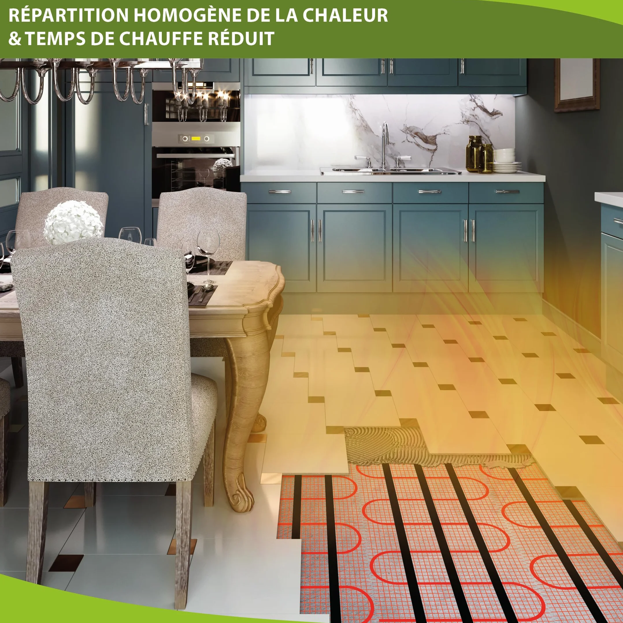 Chauffage au sol électrique 230 V 8,0 m² - Tissu support solide pour carrelage granit béton