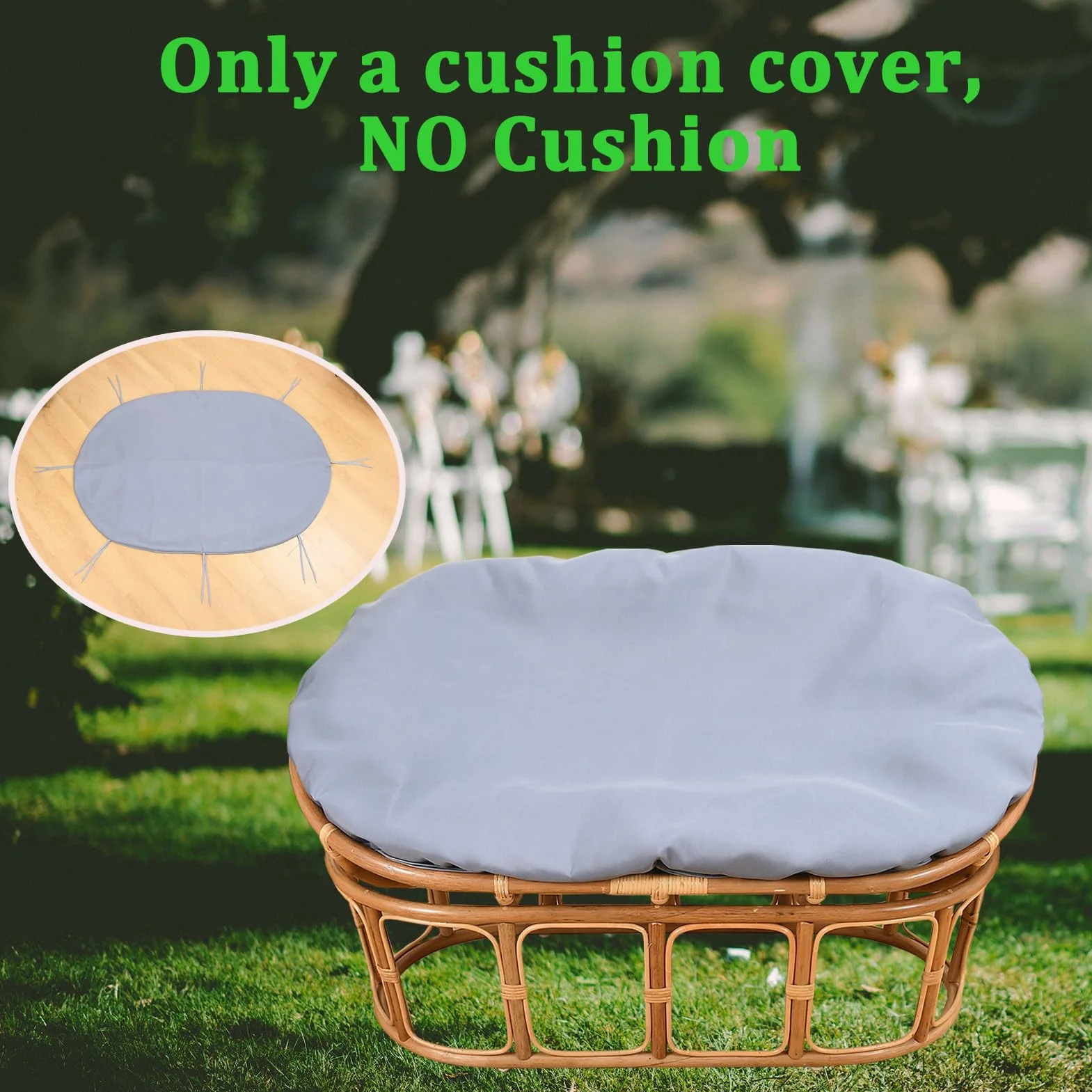 Housse de coussin imperméable double Papasan 170,2 x 119,4 cm pour extérieur avec fermeture éclair
