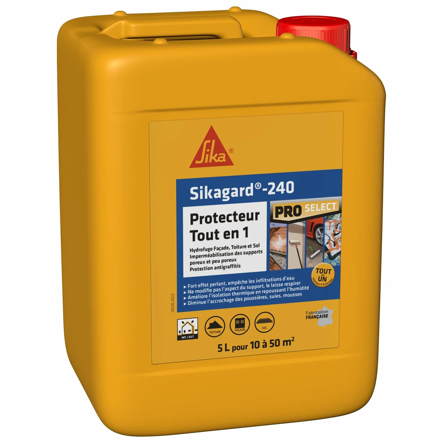 SIKA - Protection hydrofuge façade/mur/toiture et sol - Sikagard 240 Protecteur Tout en 1 - Intérieur et Extérieur - Prêt à l'emploi - Réduit significativement tâches et encrassement des matériaux- 5L