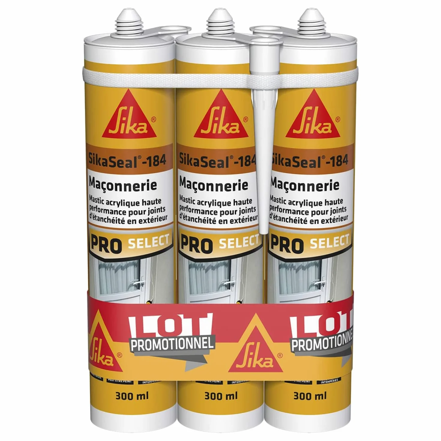SIKA - Mastic acrylique haute performance - Lot de 3 cartouches SikaSeal-184 Maçonnerie blanc - Réparation de fissures - Joints d’étanchéité - Extérieur et intérieur - Lot de 3 x 300 ml