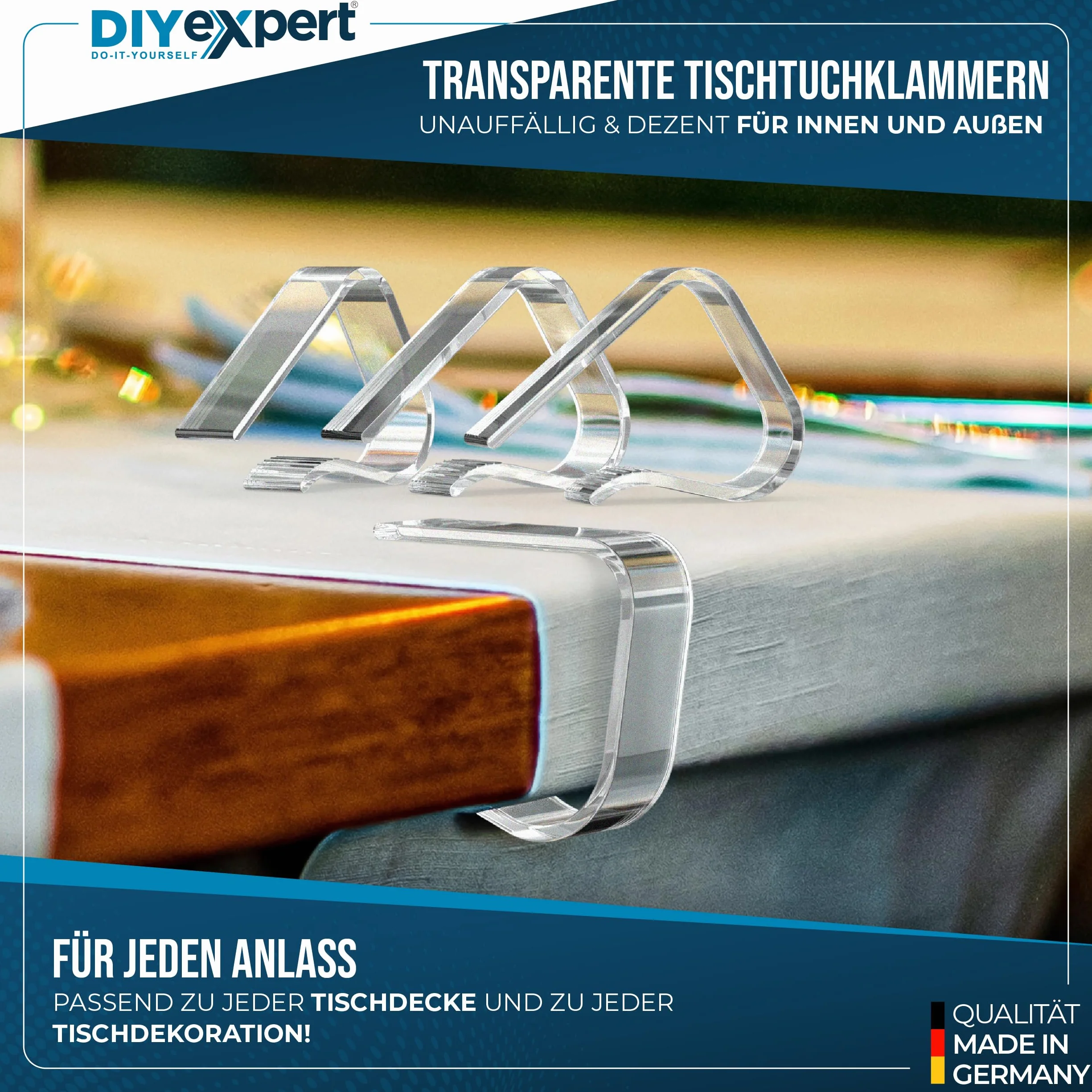 DIYexpert Lot de 8 pinces à nappe transparentes jusqu’à 45 mm - Pinces à nappes stables résistantes aux intempéries antidérapantes pour jardin balcon