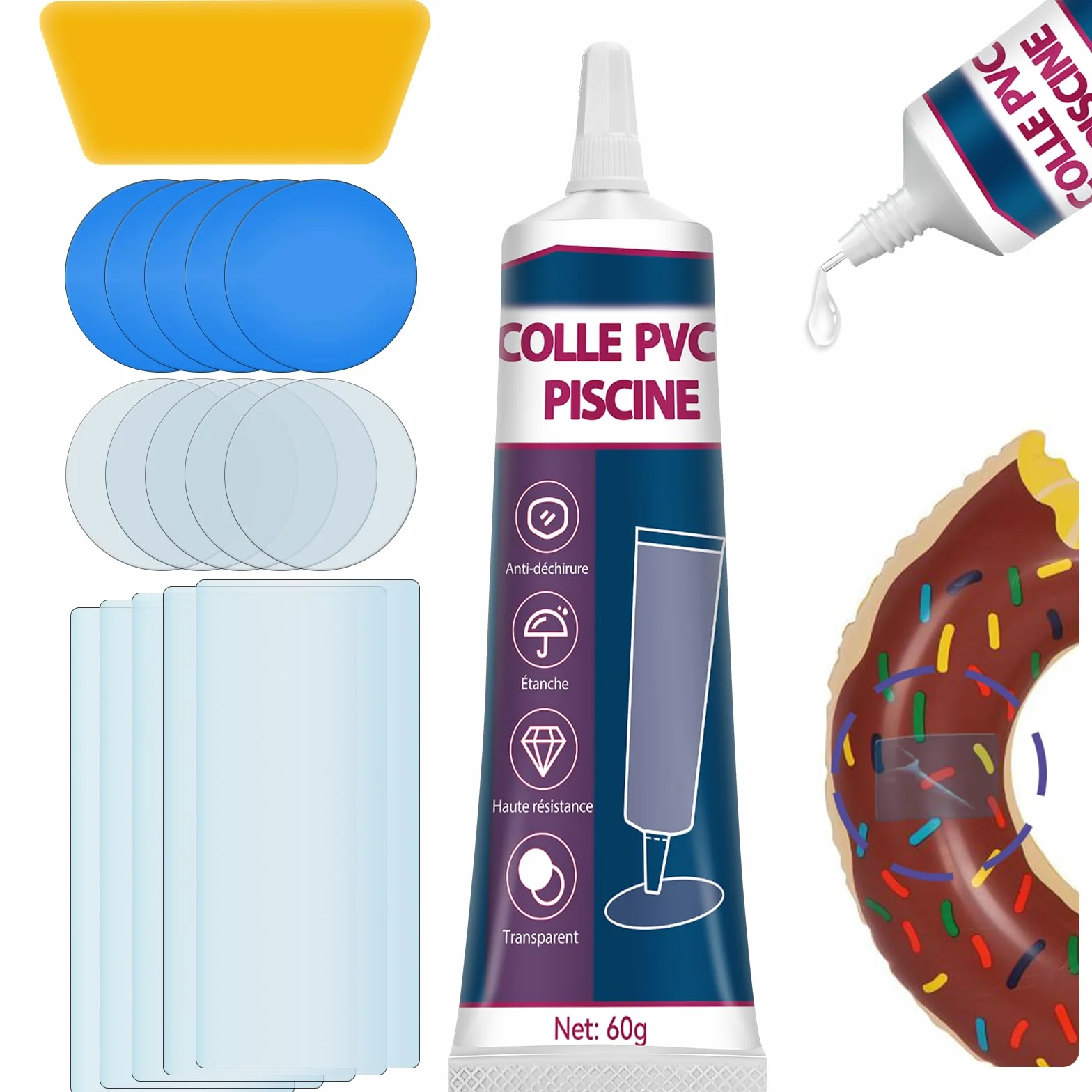 Kit de Réparation Piscine Imperméable Transparent pour PVC ABS EVA Caoutchouc