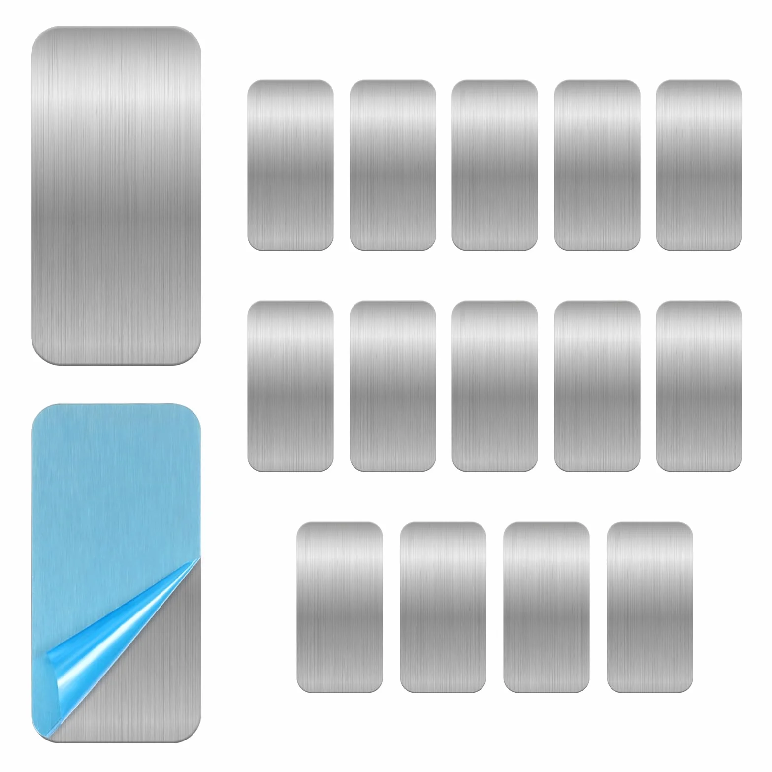 Lot de 16 plaques métalliques adhésives rectangulaires pour aimants, 6,9 x 3,5 cm pour montage magnétique sur projets créatifs avec dos adhésif