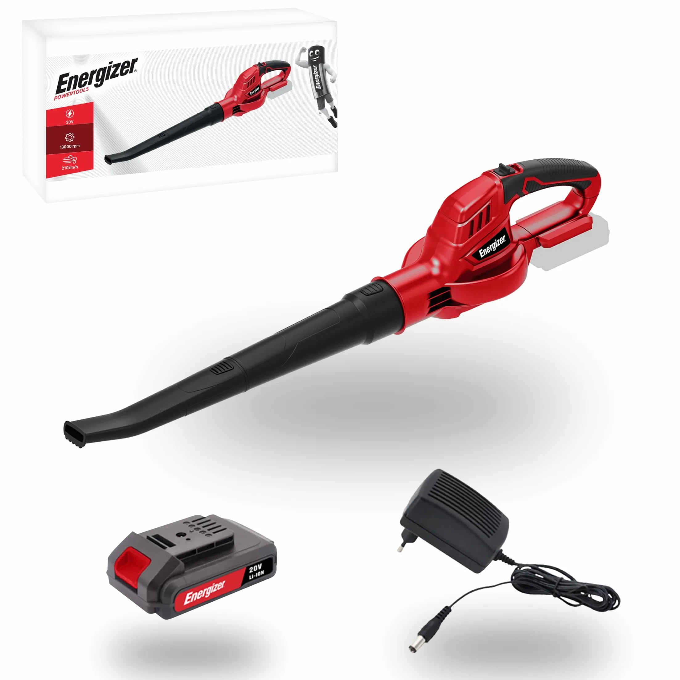 Energieur Souffleur de Feuilles sans Fil 20V 210 km/h 5000 L/min 13000 RPM 1,2 kg Batterie Chargeur Inclus
