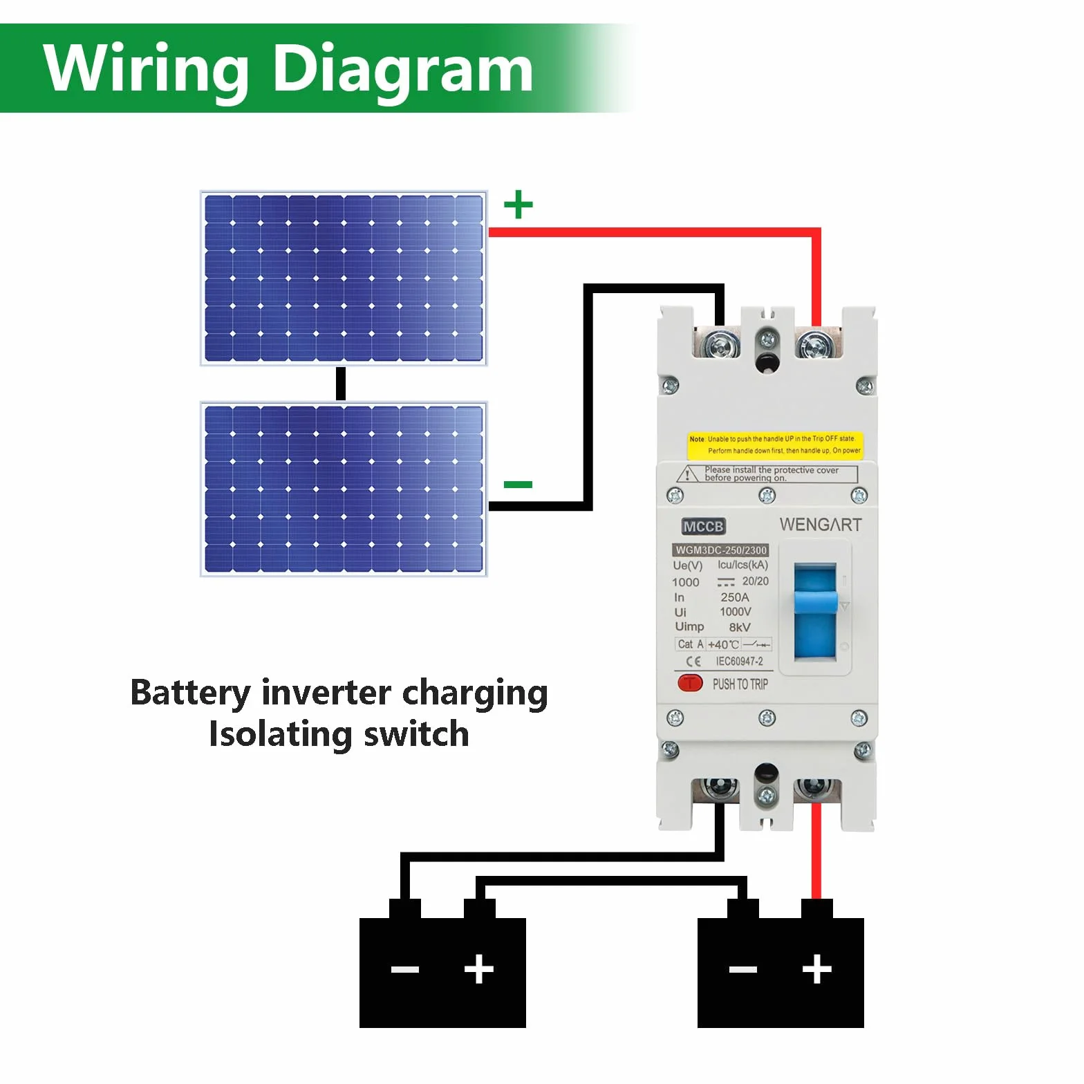 Wengart Disjoncteur Boîtier Moulé DC 250A - WGM3DC-250 - DC 1000V (2 Pôles) - Haute Performance pour Systèmes Photovoltaïques et Réseaux Ferroviaires - Pouvoir de Coupure Renforcé
