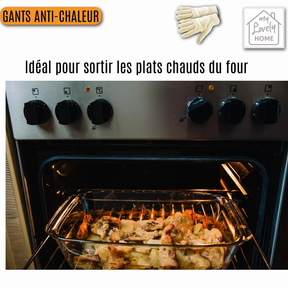 Gants de Barbecue Anti-Chaleur 350°C 26cm Coton Polyester - My Lovely Home
