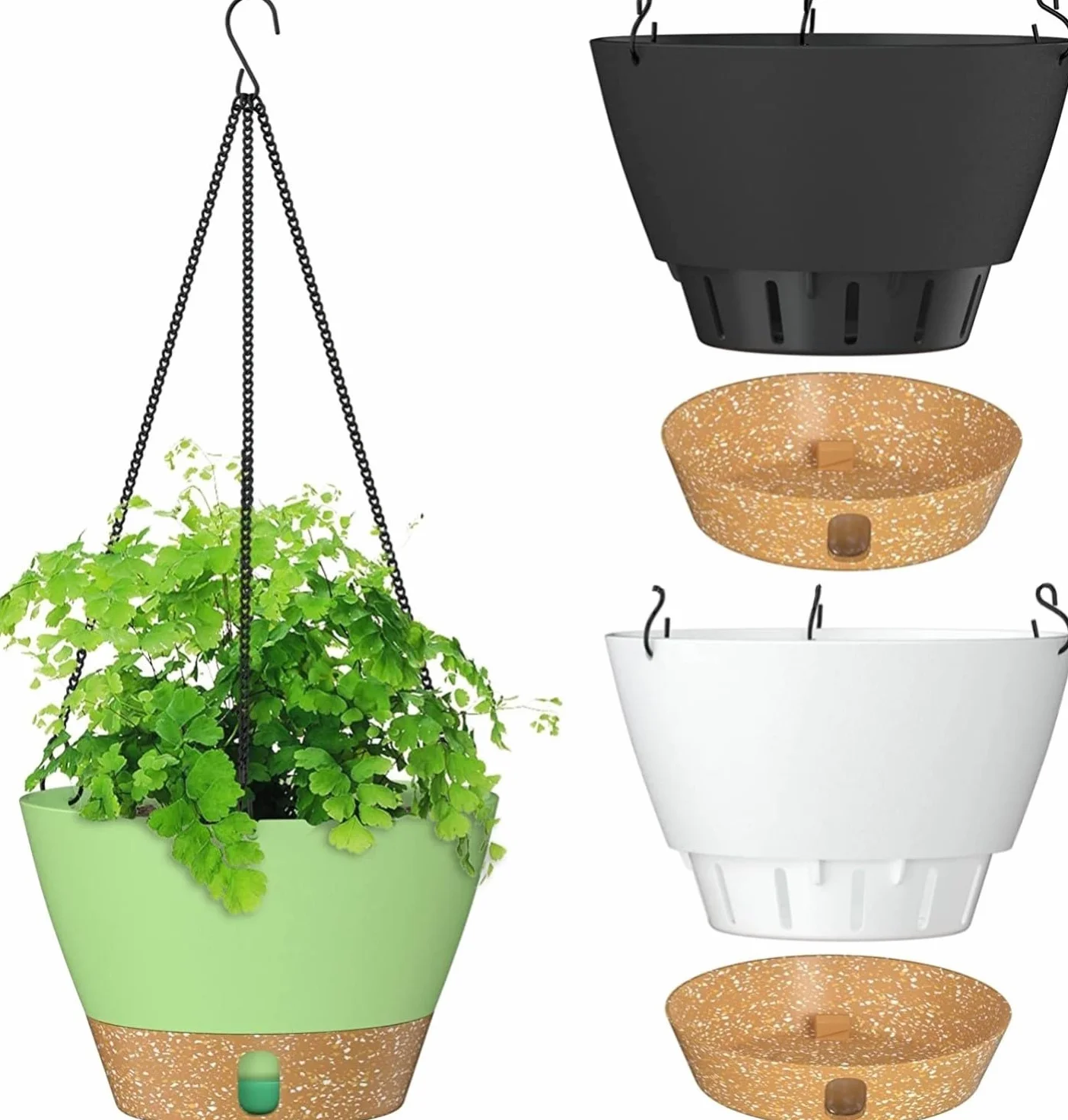 LATERN 3 Pièces Pot de Fleurs Suspendu en Plastique 25cm Arrosage Automatique avec Plateau de Niveau d'Eau Visible