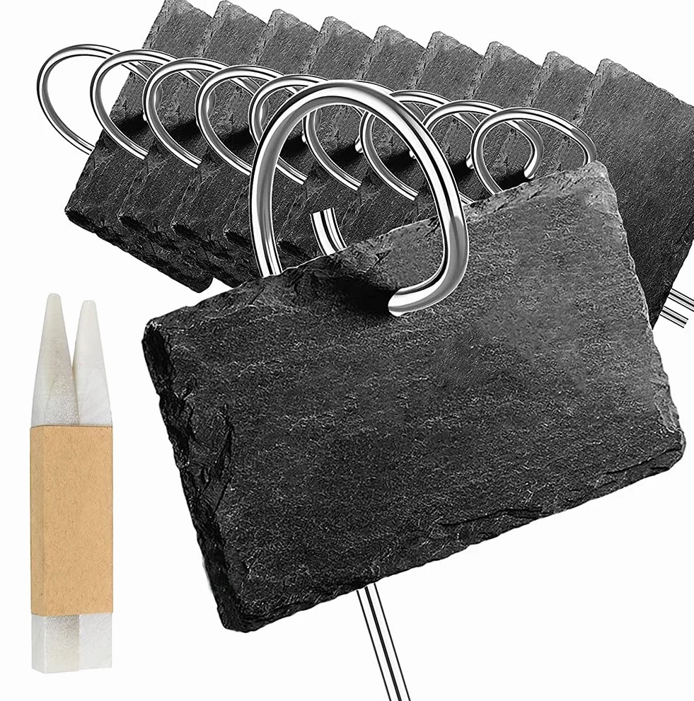 Étiquettes Plantes en Ardoise 10 Pcs avec Piquets Métal et Stylos Craie pour Jardin Extérieur Serre