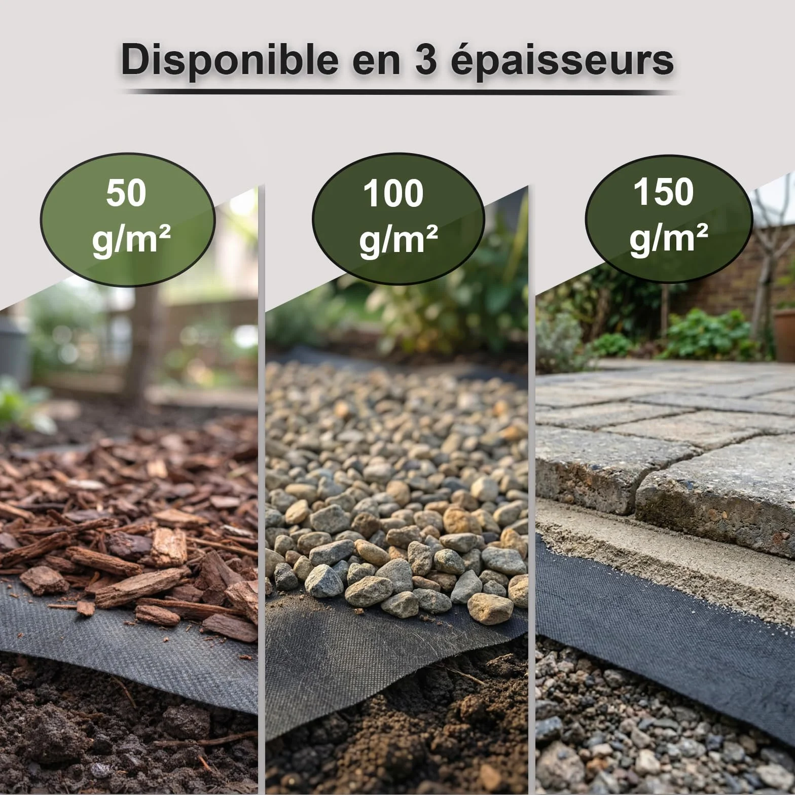 Toile de paillage 50m² 150g/m² perméable à l'eau – Tissu géotextile Anti Mauvaises Herbes