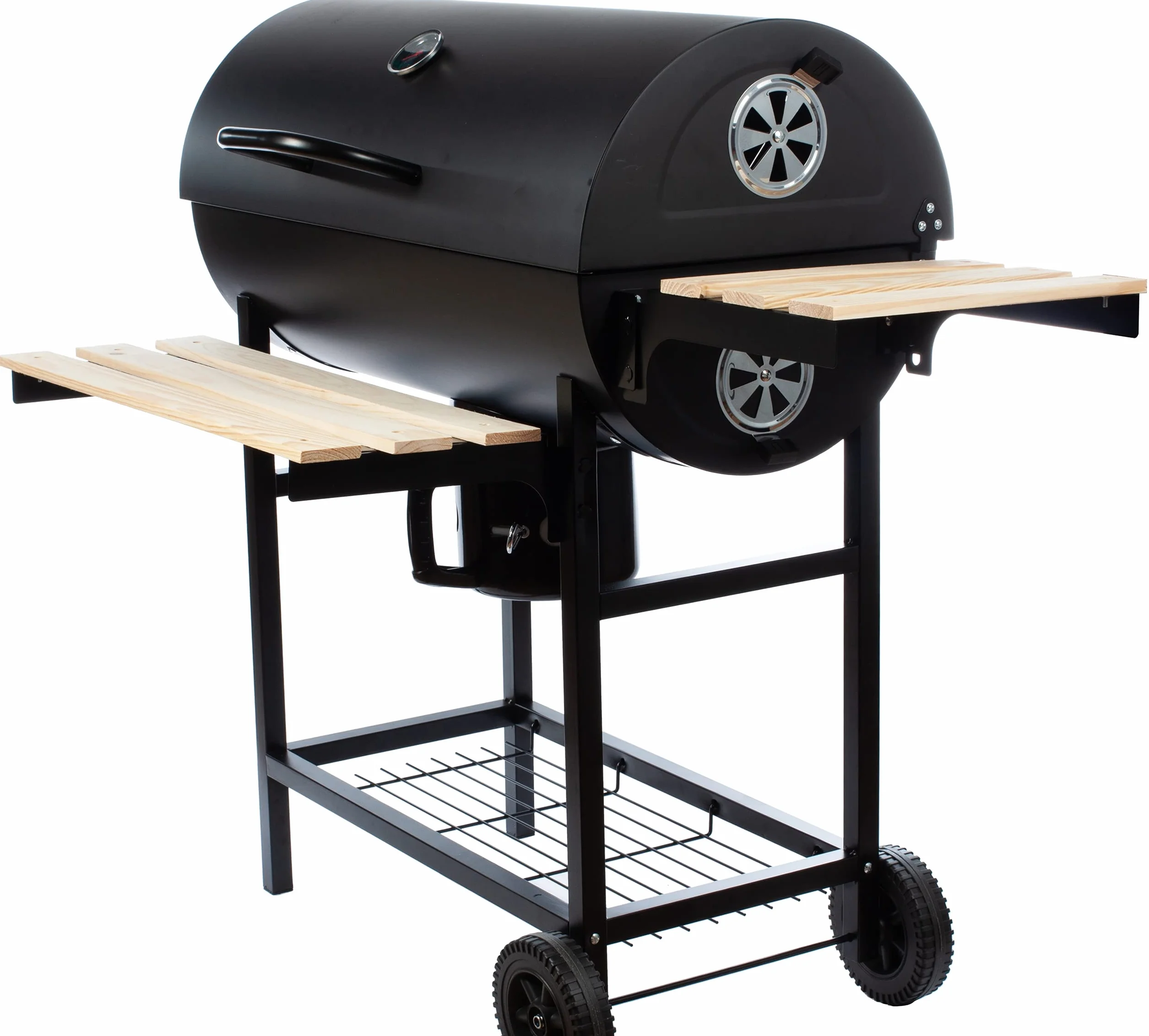 GrillMaster BigBend Rond GM2020 Barbecue Charbon avec Couvercle Roulettes Étagères Jardin