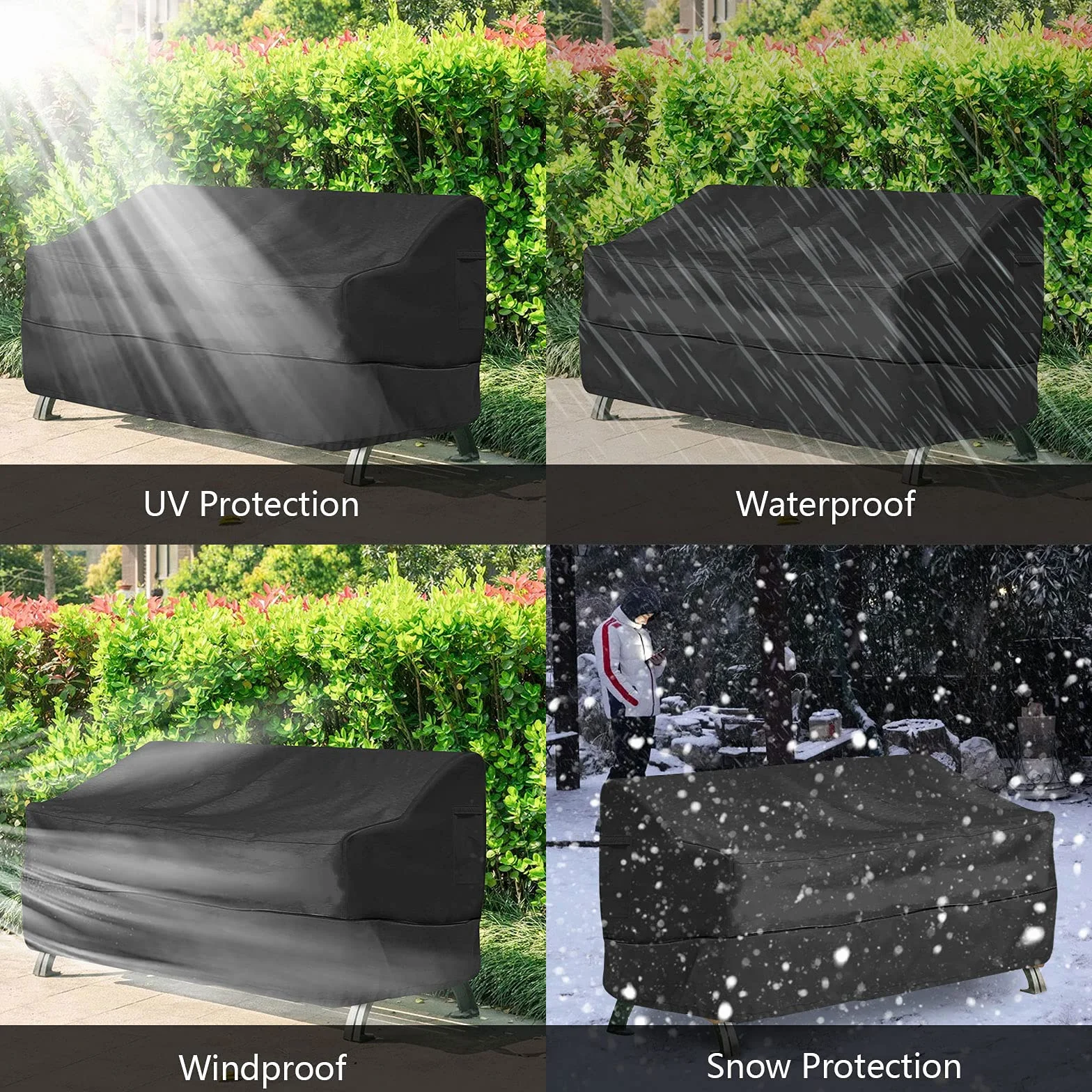 Housse de Protection Canapé Extérieur 210D Oxford Imperméable UV Noir 223x83x84cm