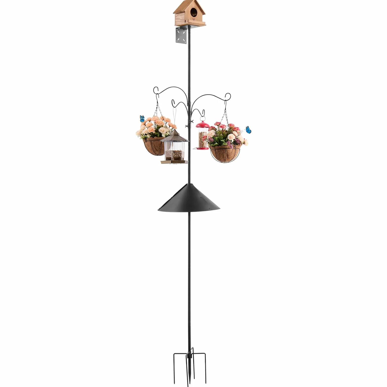 VEVOR Support de Maison Oiseaux 2370 mm Poteau de Nichoir avec 4 Crochets Anti-écureuil