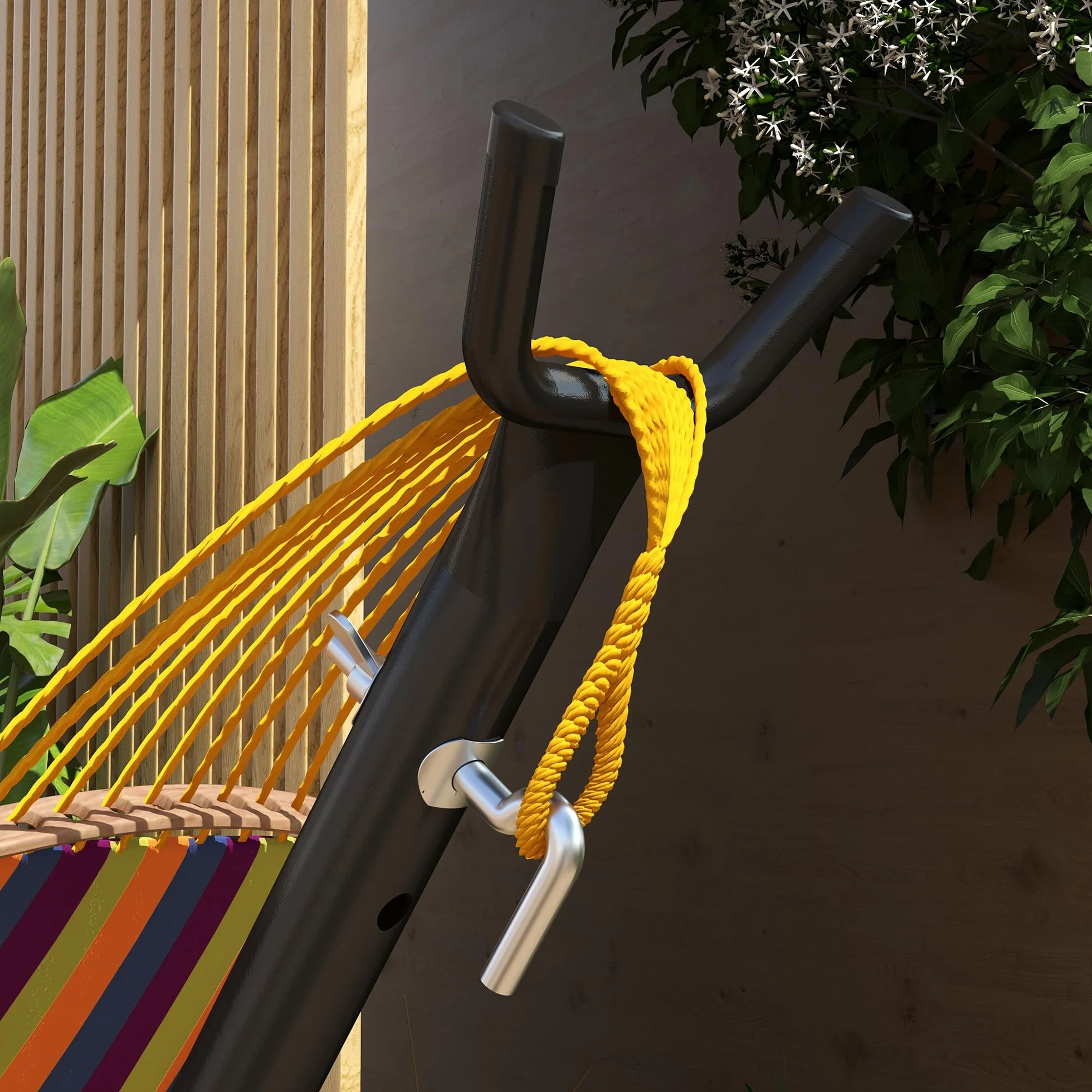 Outsunny Support Pied de hamac avec Porte-gobelet métal époxy Noir 305x129x109 cm 150kg