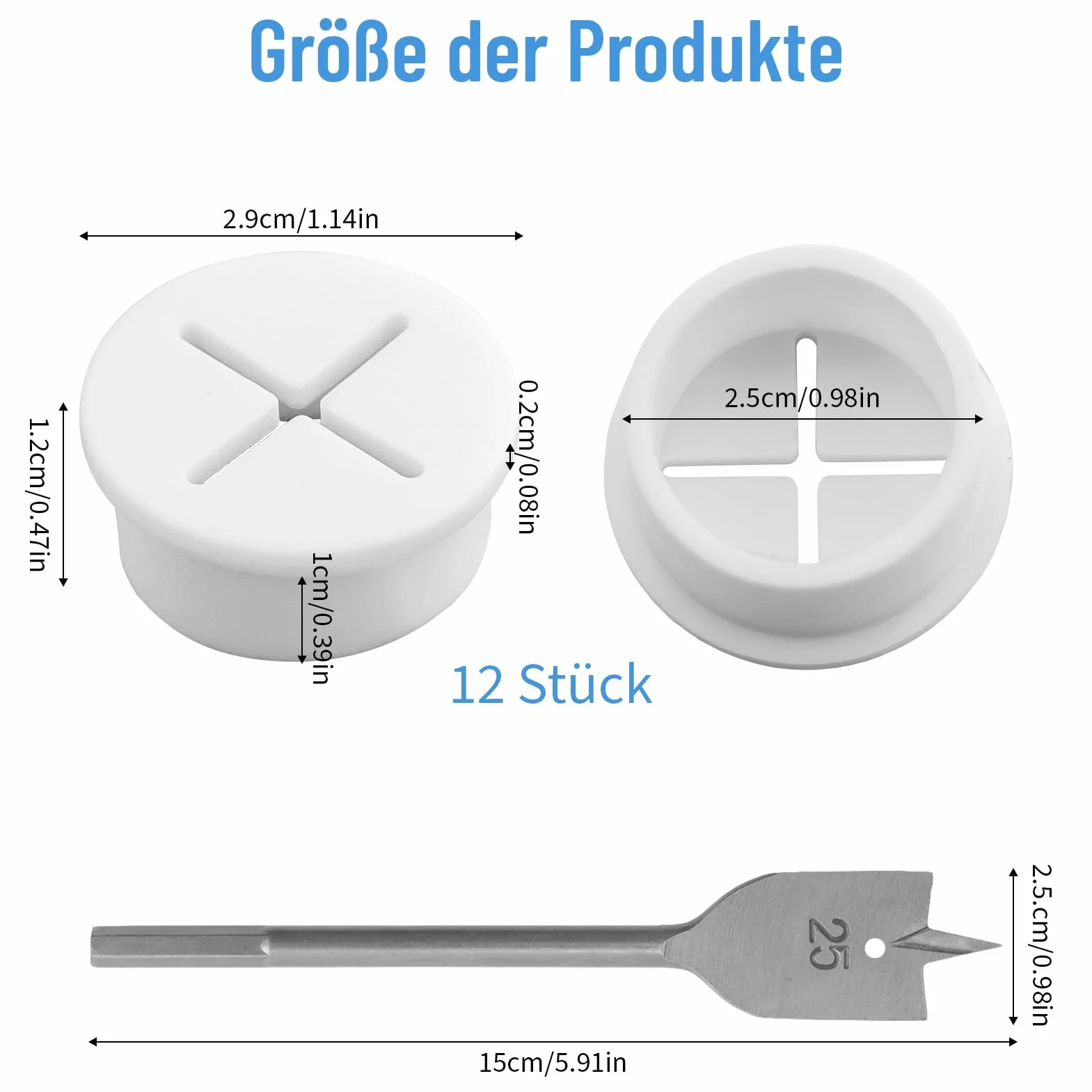 Lot de 12 passe-câbles en silicone de 25 mm avec 1 foret - Pour bureau, école, ordinateur, bureau - Blanc