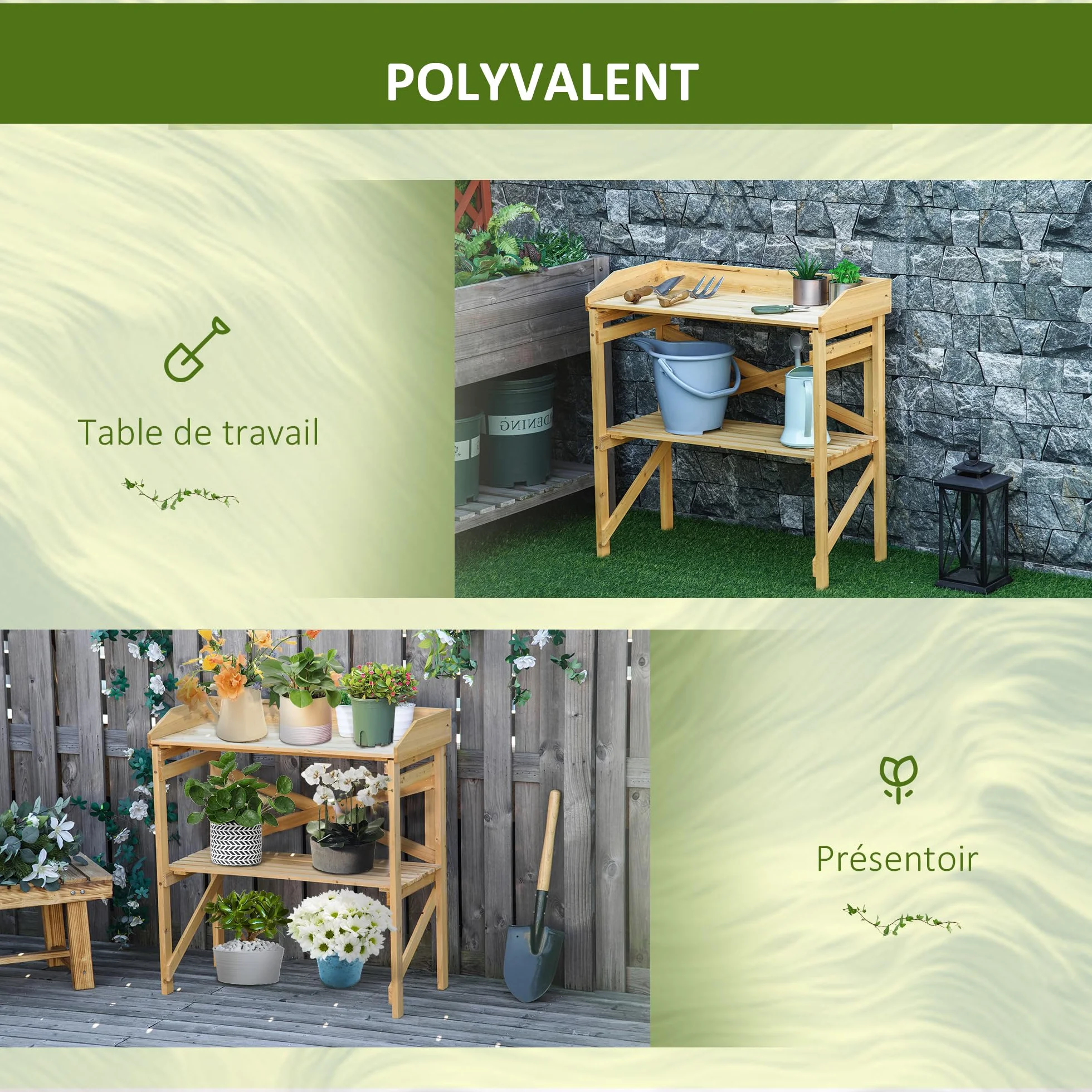 Outsunny Table de rempotage Plateau avec rebords Bois Sapin pré-huilé