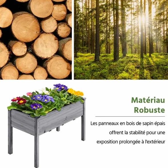 Yaheetech Carré Potager de Jardin sur Pied 120,5 x 59 x 76,5 cm Gris