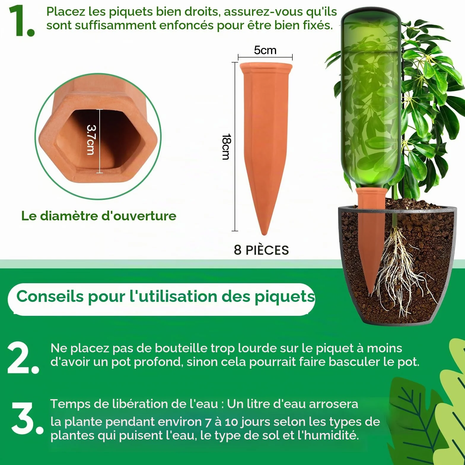 Frasheng Cône d’arrosage Argile, Système d'irrigation automatique, Kit goutte à goutte pour plantes en pot