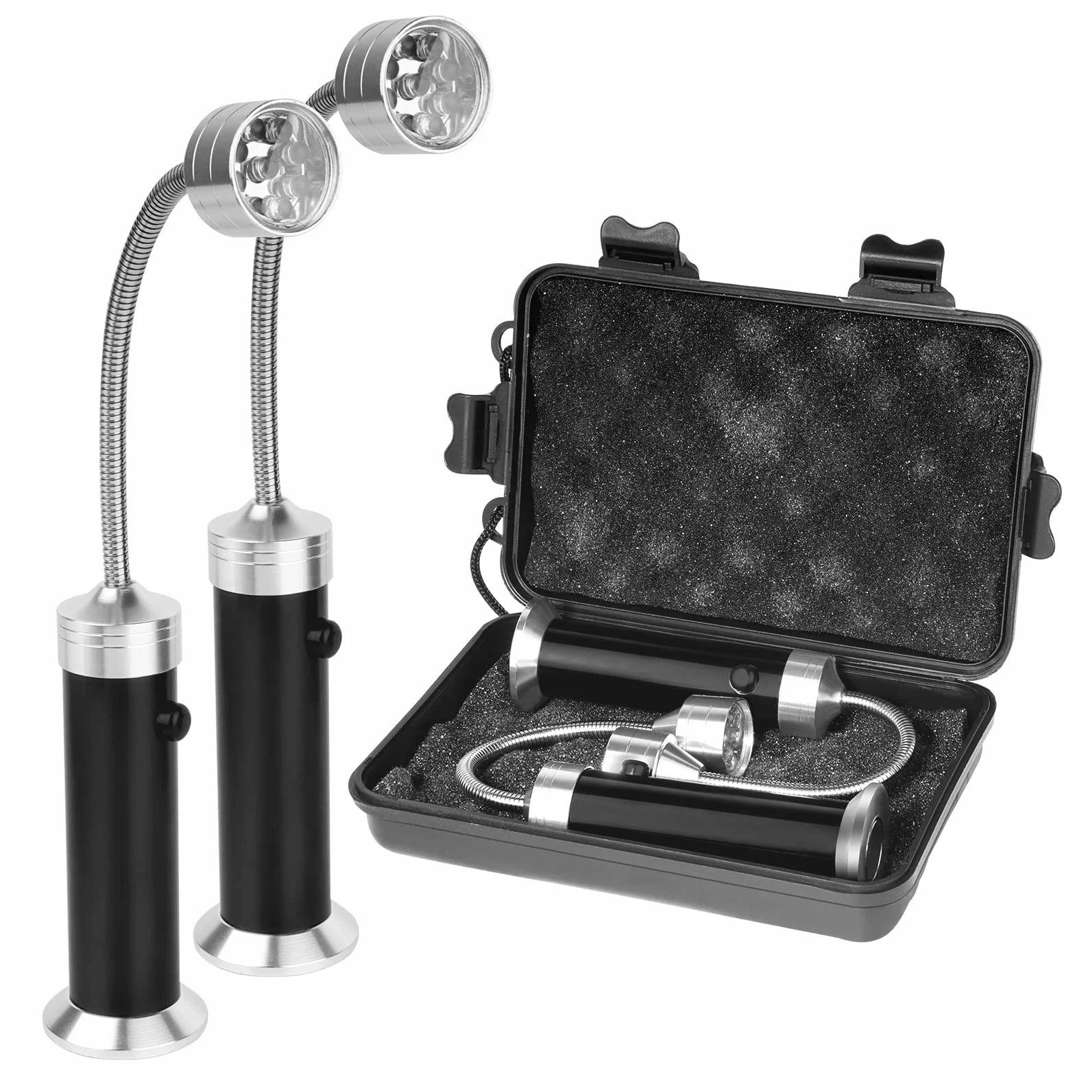 Lot de 2 Lampe pour Barbecue avec Base Magnétique Angle 360° et Boîte de Rangement - Noir