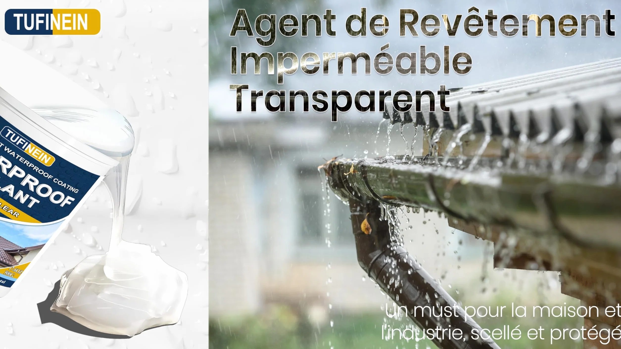 Agent de Revêtement Imperméable Transparent, 500G Liquide d'Étanchéité Transparent Fuite Réparation Étanchéité Intérieure et Extérieure Agent Anti-Fuite Étanche