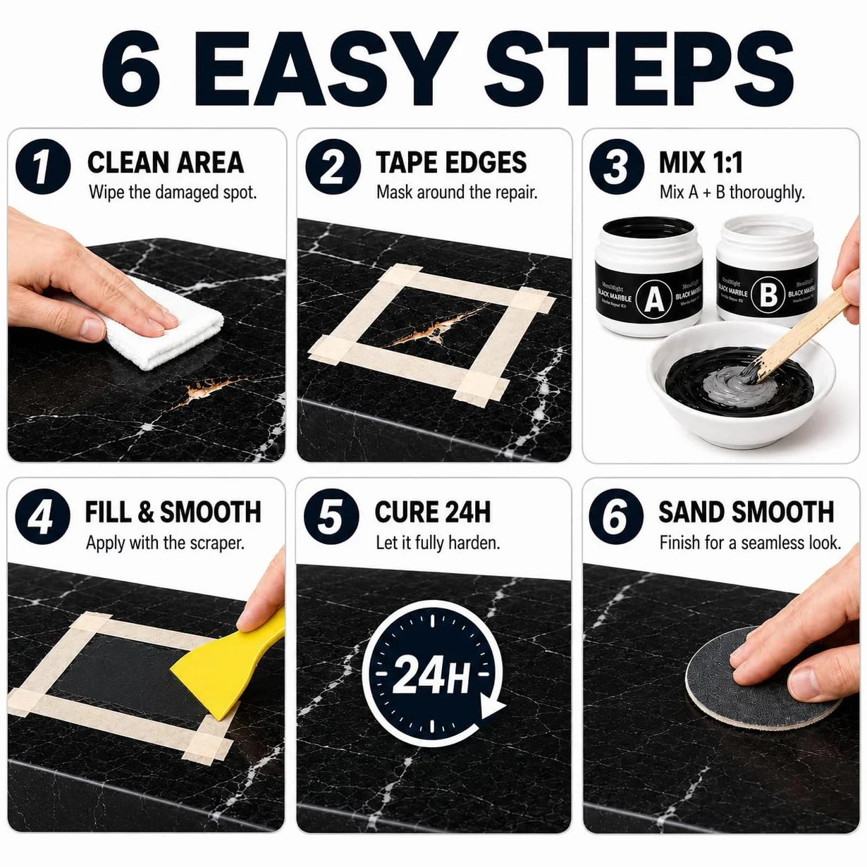 Kit Reparation Carrelage, Kit Réparation Receveur de Douche Résine, Colle Carrelage Kit de Réparation pour Comptoirs en Quartz et Marbre pour ébréchures, Trous, Bosses, Défauts, Rayures