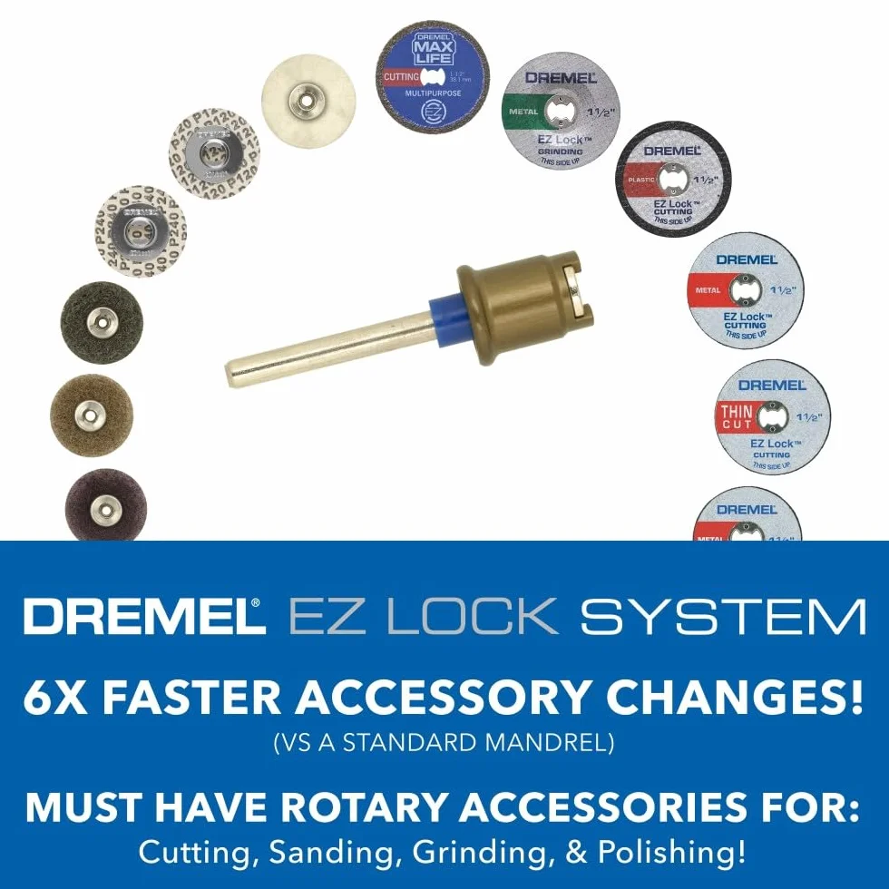 Dremel EZ728-01 EZ Lock Kit d'accessoires 11 pièces pour outils rotatifs avec disques à tronçonner pour plastique, métal et coupes fines