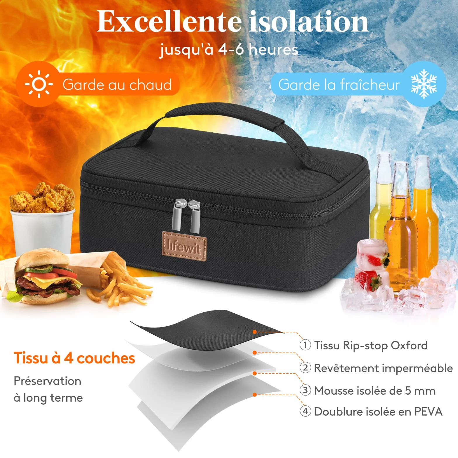 Lifewit Sac Isotherme Repas Thermique Lunch Box 4L Noir