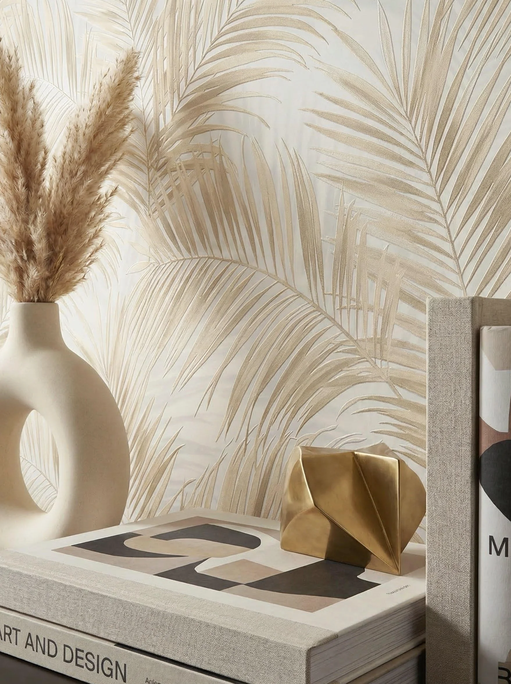 Newroom Papier Peint Beige Intissé avec motif feuilles pour Salon et Chambre - Vinyle Texturé 10,05x0,53m Made in Germany