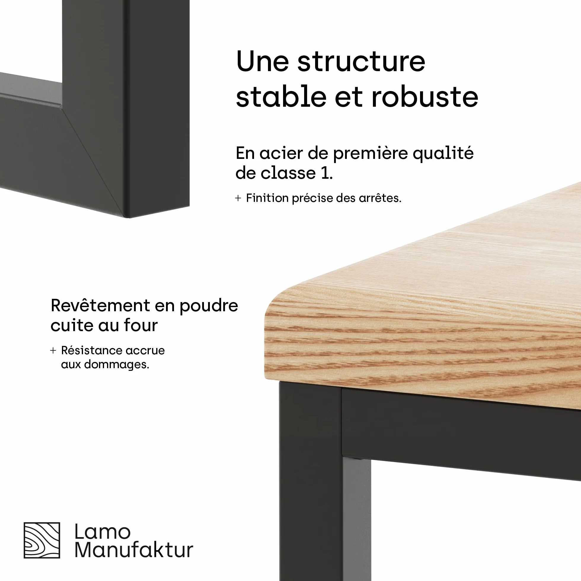 LAMO Manufaktur 70 cm Support Plantes Piedestal Porte-plantes Interieur Cadre Blanc Gris Plateau Bois Massif Naturel
