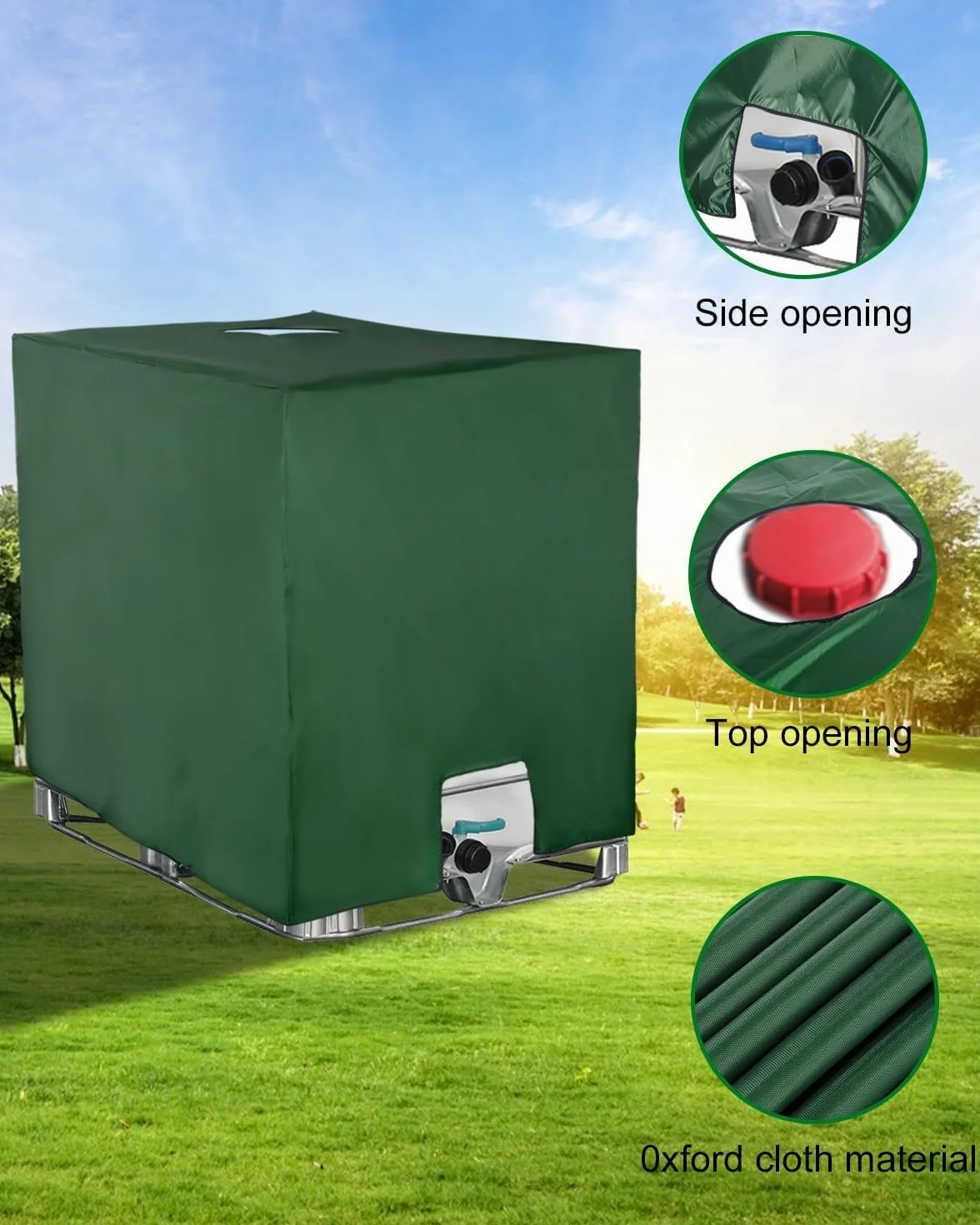 Bâche pour Cuve IBC 1000L, Anti-UV Anti-poussière, Protection Réservoir Eau, 116 x 100 x 120 cm, Vert