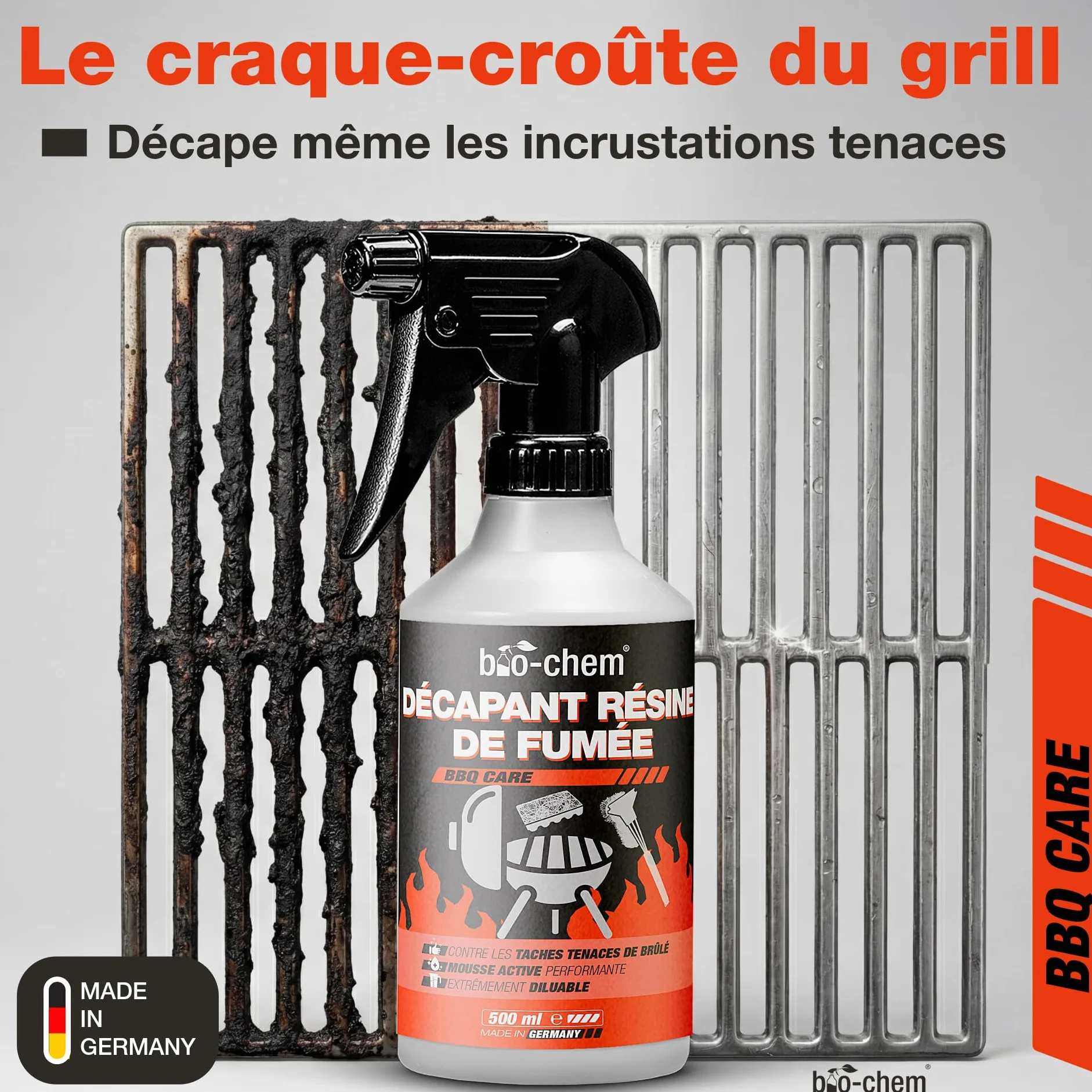 Bio-Chem Décapant résine de fumée 0,5L Nettoyant dégraissant 2 en 1 Vaporisateur pour Grill et Barbecue