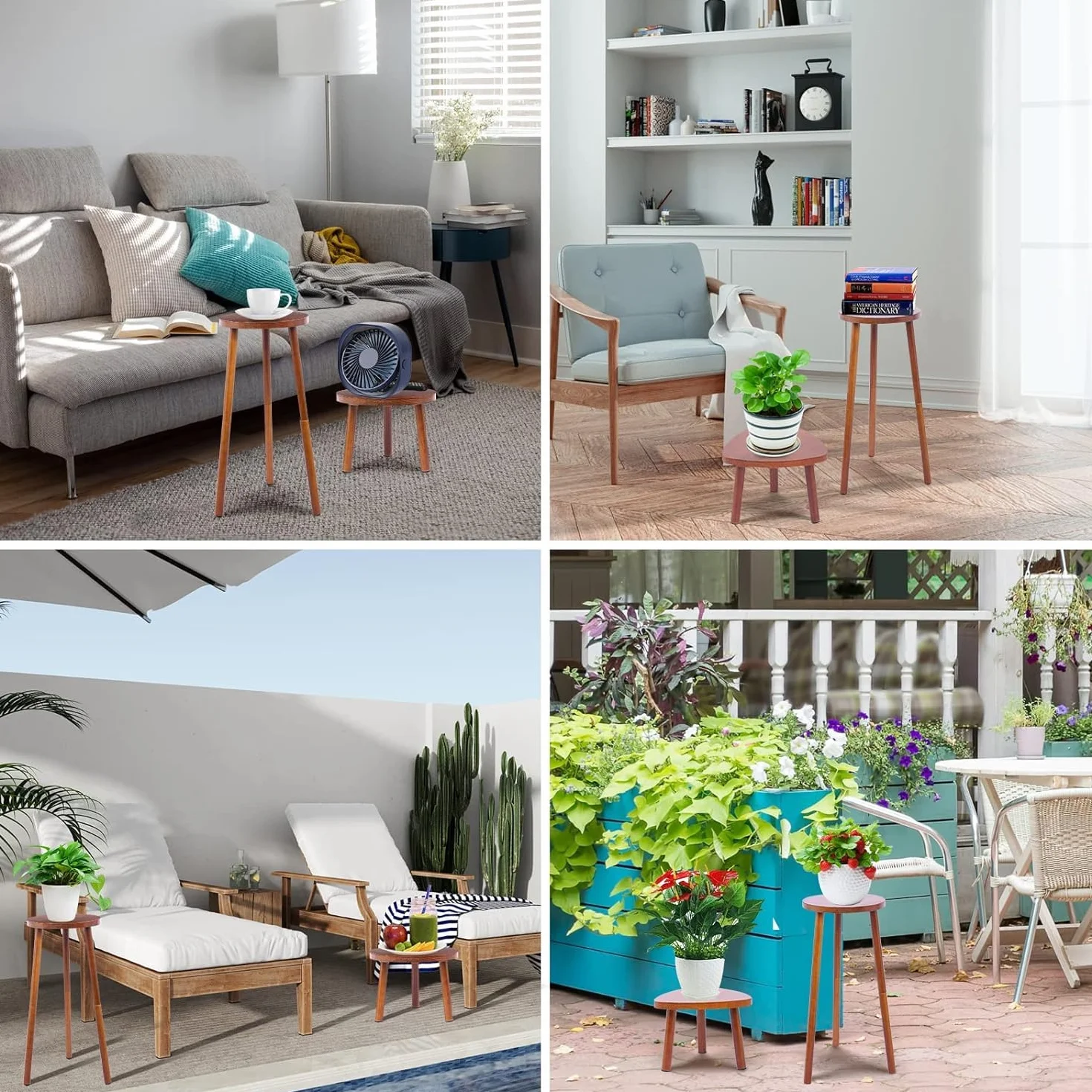 Support de Fleurs en Bois Modulable 2 Niveaux Étagère à Plantes