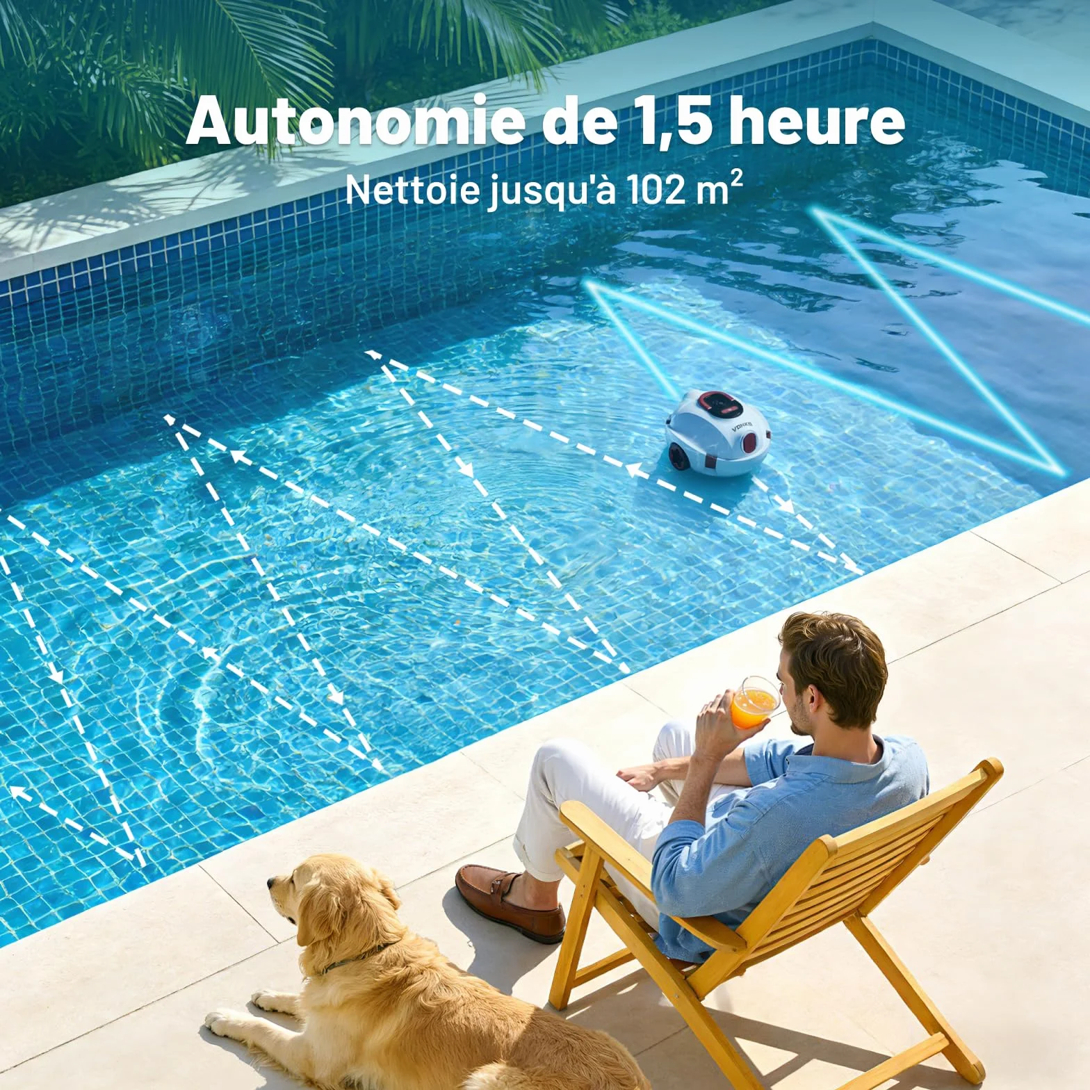 VONKO P10 Robot Piscine sans Fil, Aspirateur Automatique Piscine Hors Sol, Autonomie 100 Min, Blanc ivoire