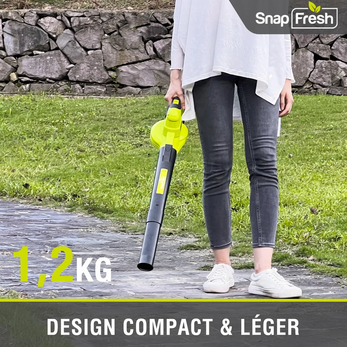 SnapFresh Souffleur Batterie 20V Léger 1,2 kg - Souffleur de Feuilles sans Fil 210 km/h 240m³/h, 2 Vitesses, avec Batterie et Chargeur