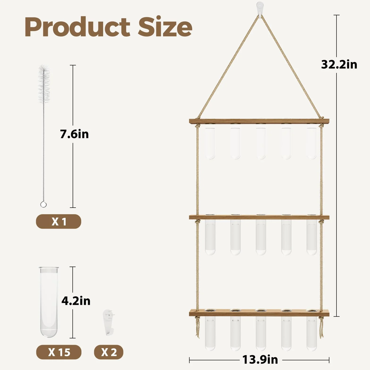 Bamworld Station de Propagation avec 15 Tubes à Essai et Support Bois, Accessoire Jardinage pour Boutures et Hydroponie
