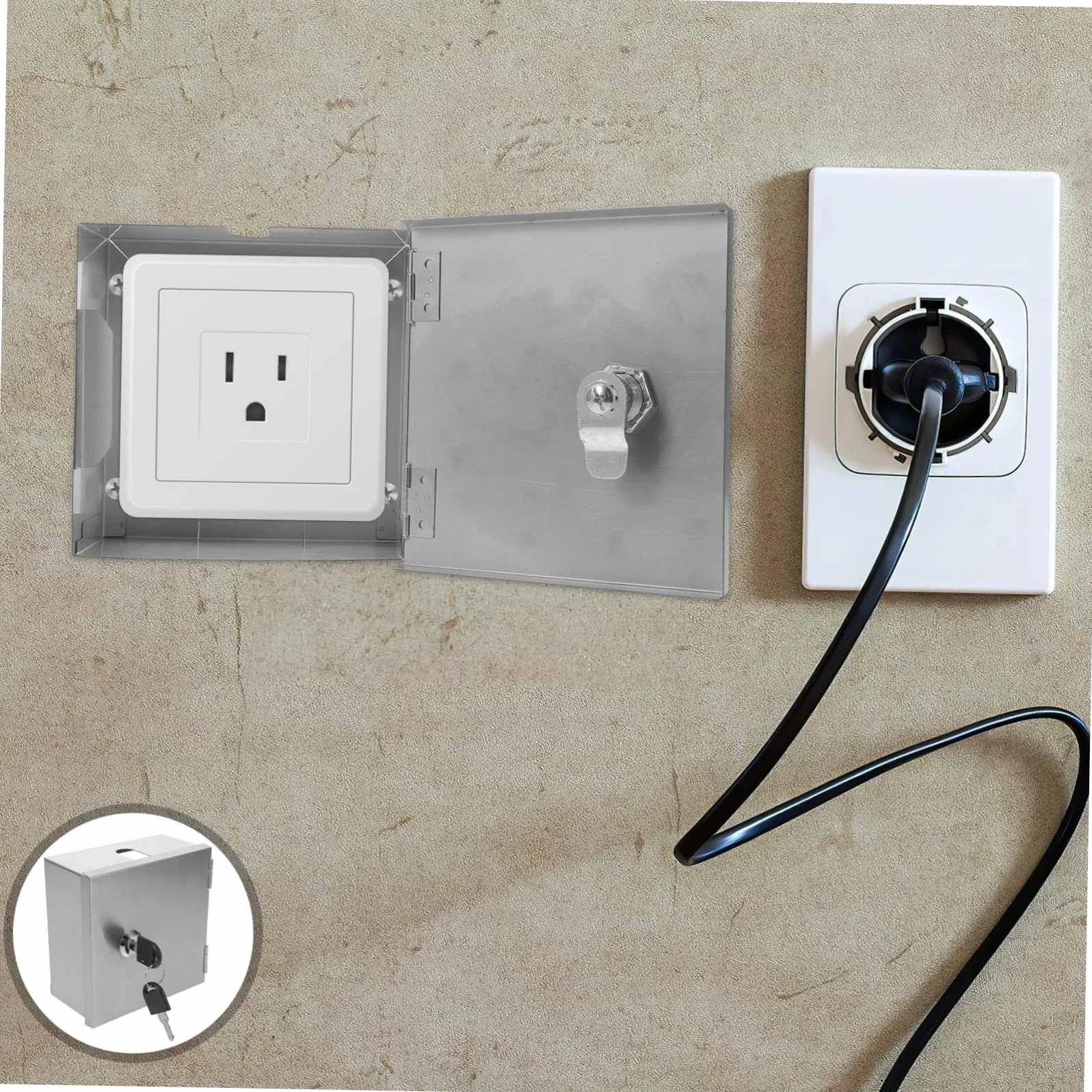 LIFKOME Boîtier de Protection Étanche pour Prise Électrique Type Acier Inoxydable avec Verrouillage Coffret Sécurisé Résistant Aux Intempéries pour Usage Extérieur et Intérieur