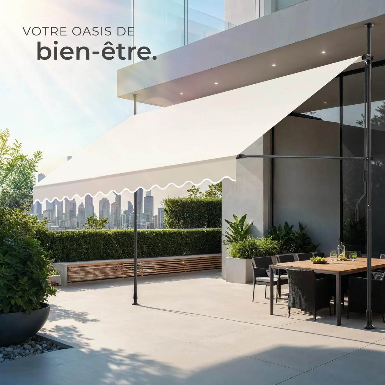 Store banne sans Perçage Auvent Marquise Retractable avec Manivelle Aluminium Beige 350 x 180 cm