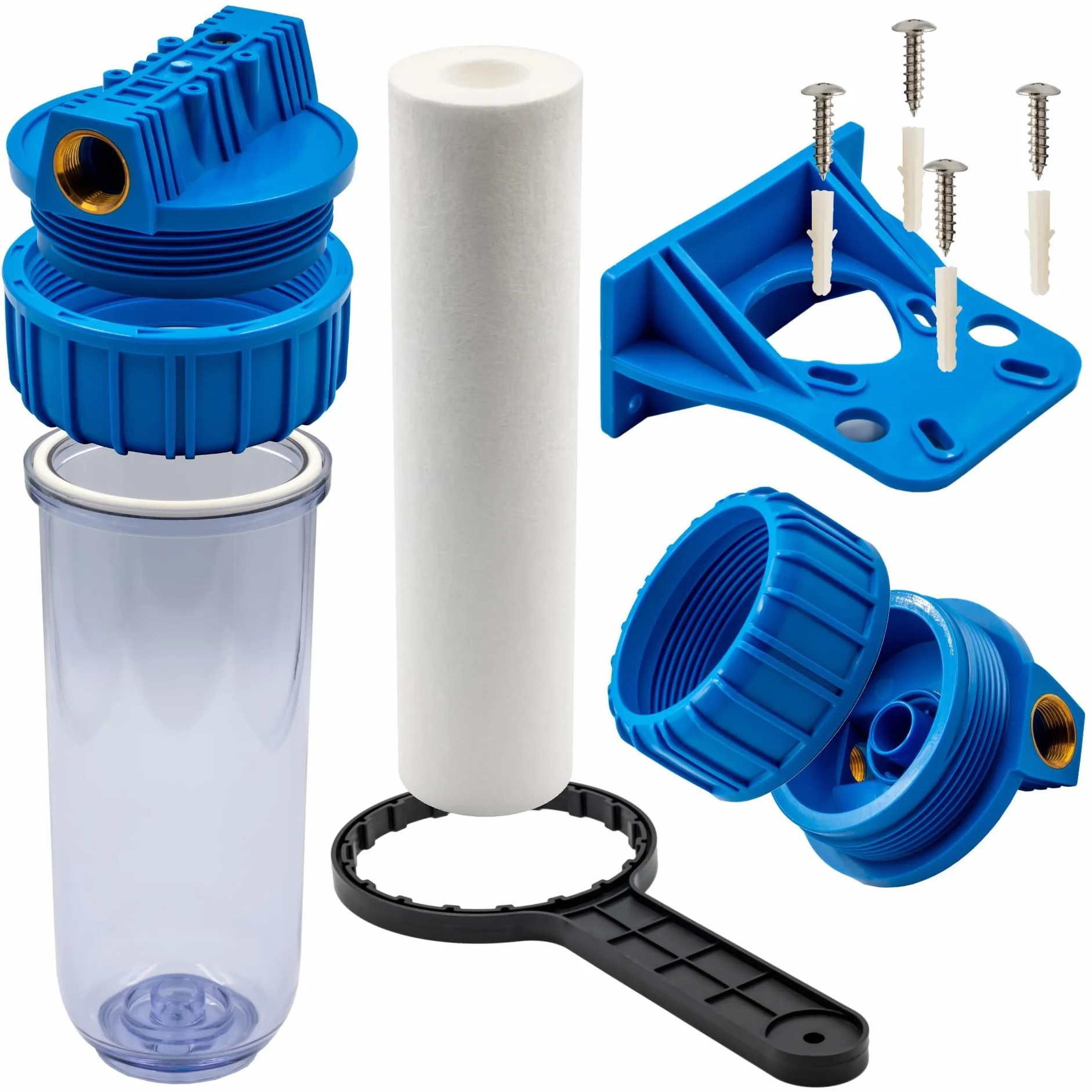 Filtre à eau 1" Cartouche remplaçable 8 bar Kit complet avec clé et support Filtration sédiments impuretés